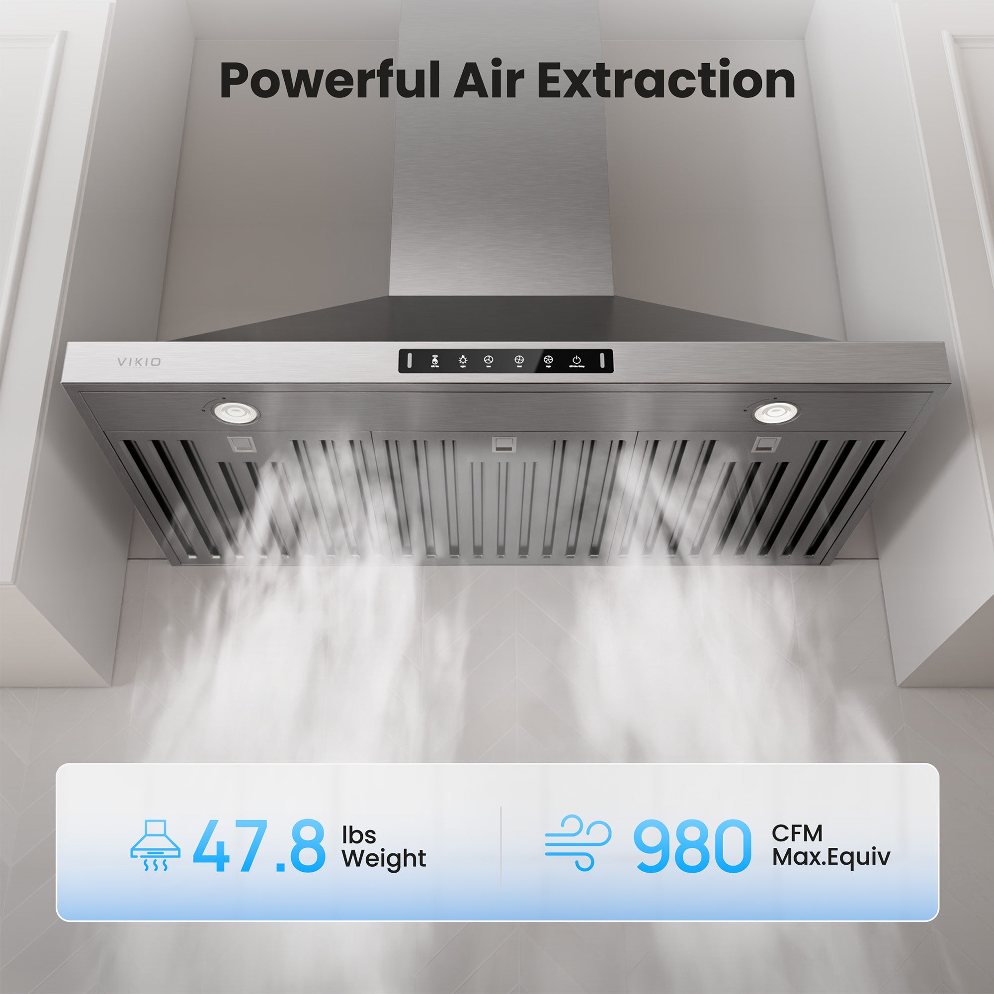 VIKIO HOME 36 inch Pro Wall Mount Range Hood 980CFM, Direct 3 Speed Panel with Gesture & Touch Control, Ducted/Ductless Stainless Steel Kitchen Vent Hood, Delay Shut-Off, Includes Duct & Filter