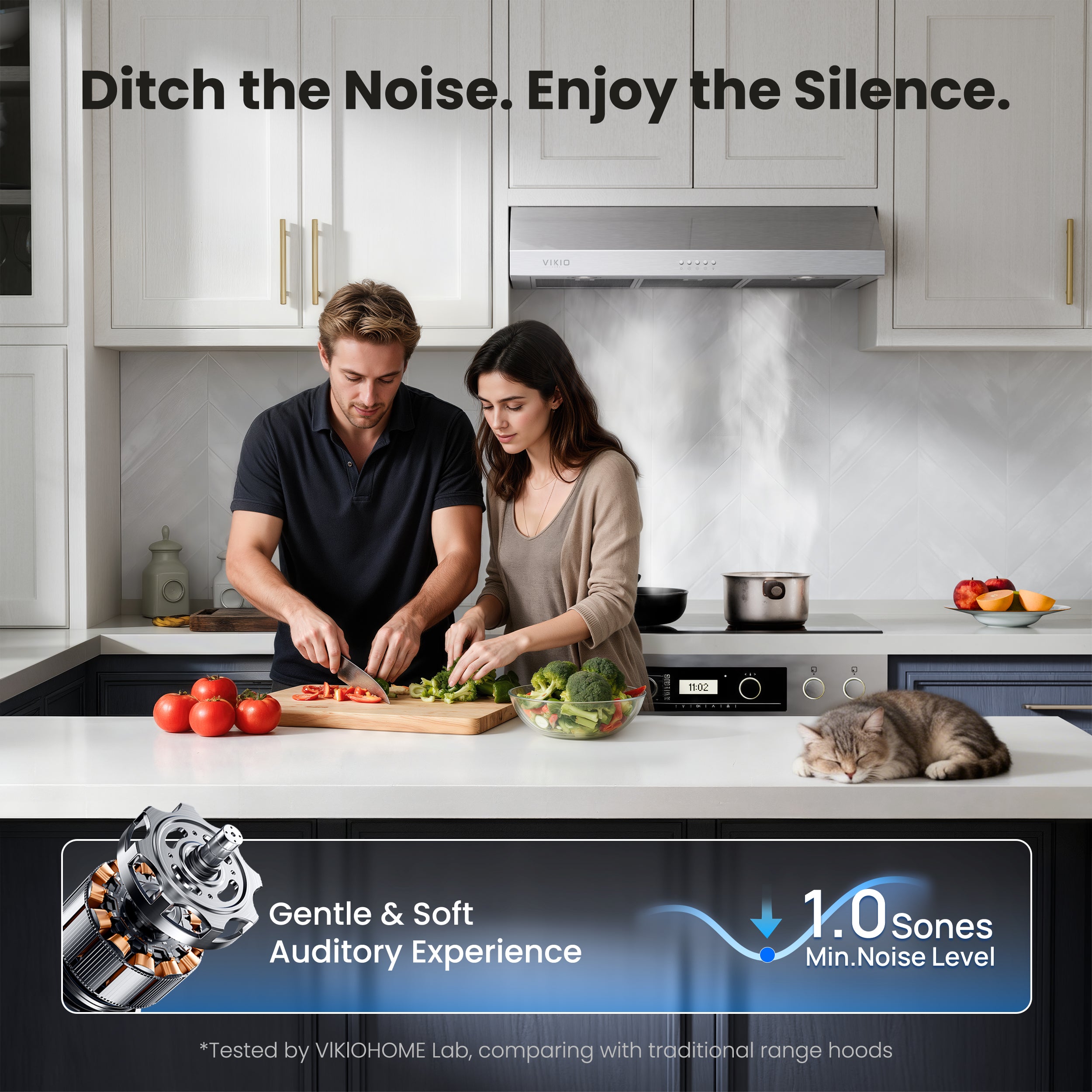VIKIO HOME Under Cabinet Range Hood 30 Inch, 1200 CFM Dual-Motor Kitchen Vent with LED Lights, Button Control, Ducted Vent Hood, Reusable 5-Layer Aluminum Filters, Stainless Steel