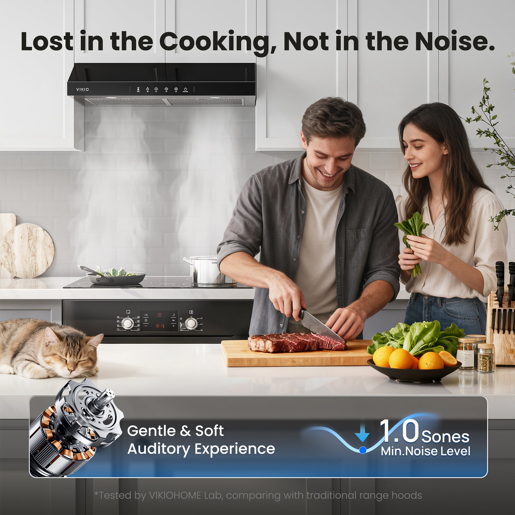 VIKIO HOME Under Cabinet Range Hood 36 Inch, 900 CFM Dual Centrifugal Motor, 3-Speed Ducted Kitchen Vent, Reusable Filters, Stainless Steel Kitchen Hood with LED Lights, Low Noise, Glass Black