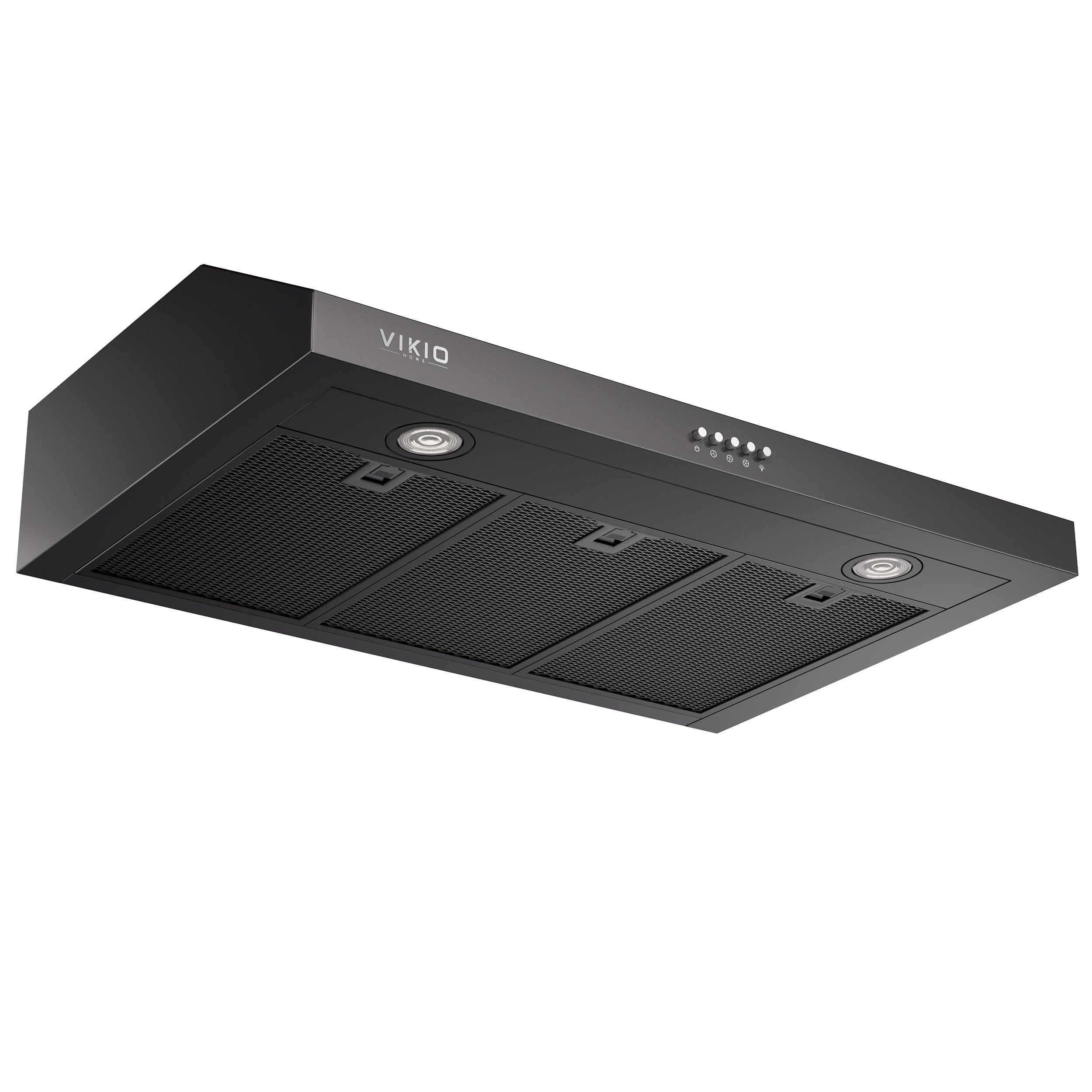 VIKIO HOME Under Cabinet Range Hood 30 Inch, 580 CFM Dual-Motor Kitchen Vent with LED Lights, Button Control, Ducted Stainless Steel Vent Hood, Reusable 5-Layer Aluminum Filters, Black