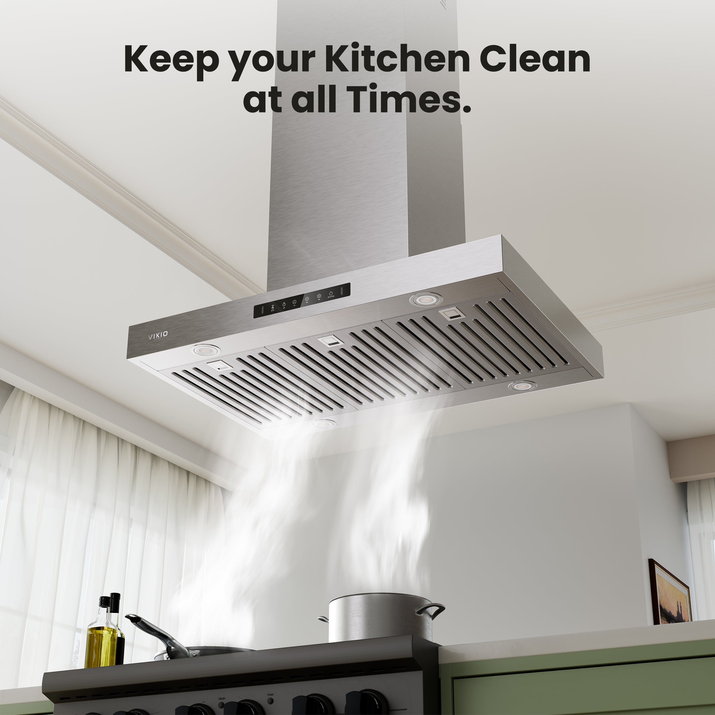 Island Range Hood 36 Inch, 980 CFM Island Mount Range Hood with Dual-Sided Touch/Gesture Control, Ceiling Mount kitchen Hood, Convertible Ducted/Ductless, 3-Speed Fan&4 LED Lights, 3 Baffle Filters