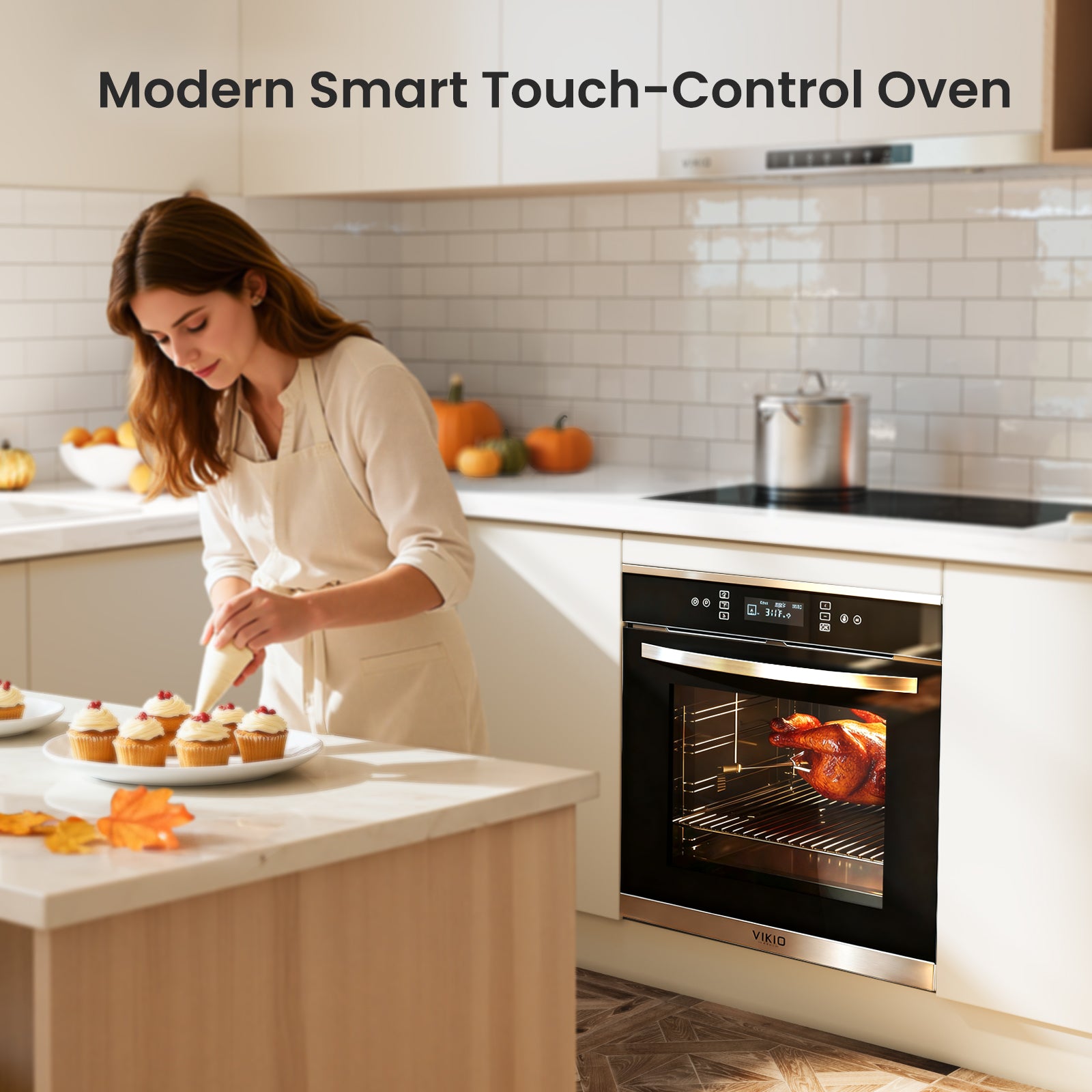 VIKIO HOME 24 inch Electric Single Wall Oven, 2.83 Cu.Ft (80L) Wall Oven, Touch Control Built in Oven, 11 Cooking Functions with Safety Lock, 240V 3220W