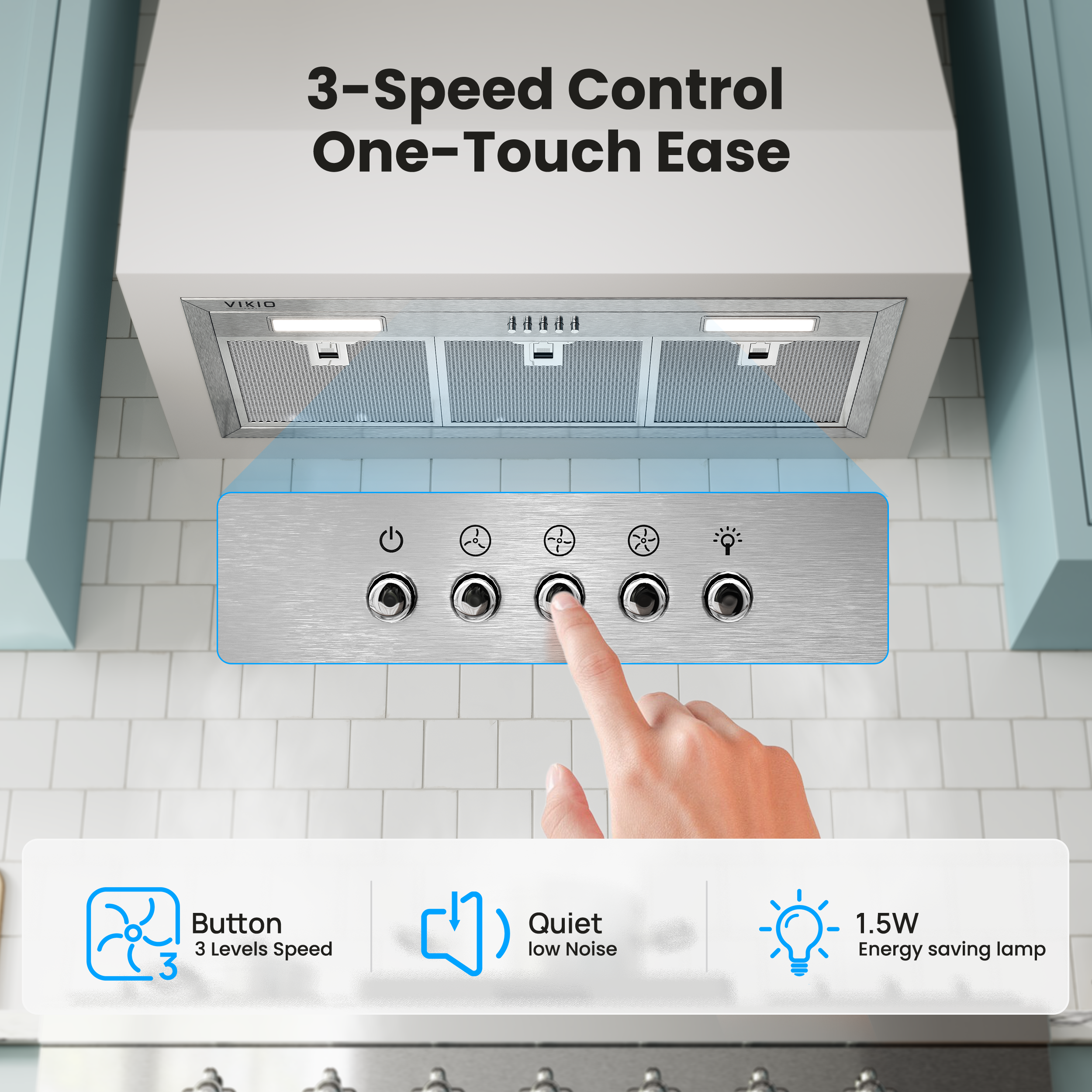 Stainless Steel Range Hood Insert 30 Inch, 580 Max CFM, 5-Layer Aluminum Mesh Filter, Ducted/Ductless Built Kitchen Vent, LED Lights&3-Speed Push Button Controls for 50% Better Suction