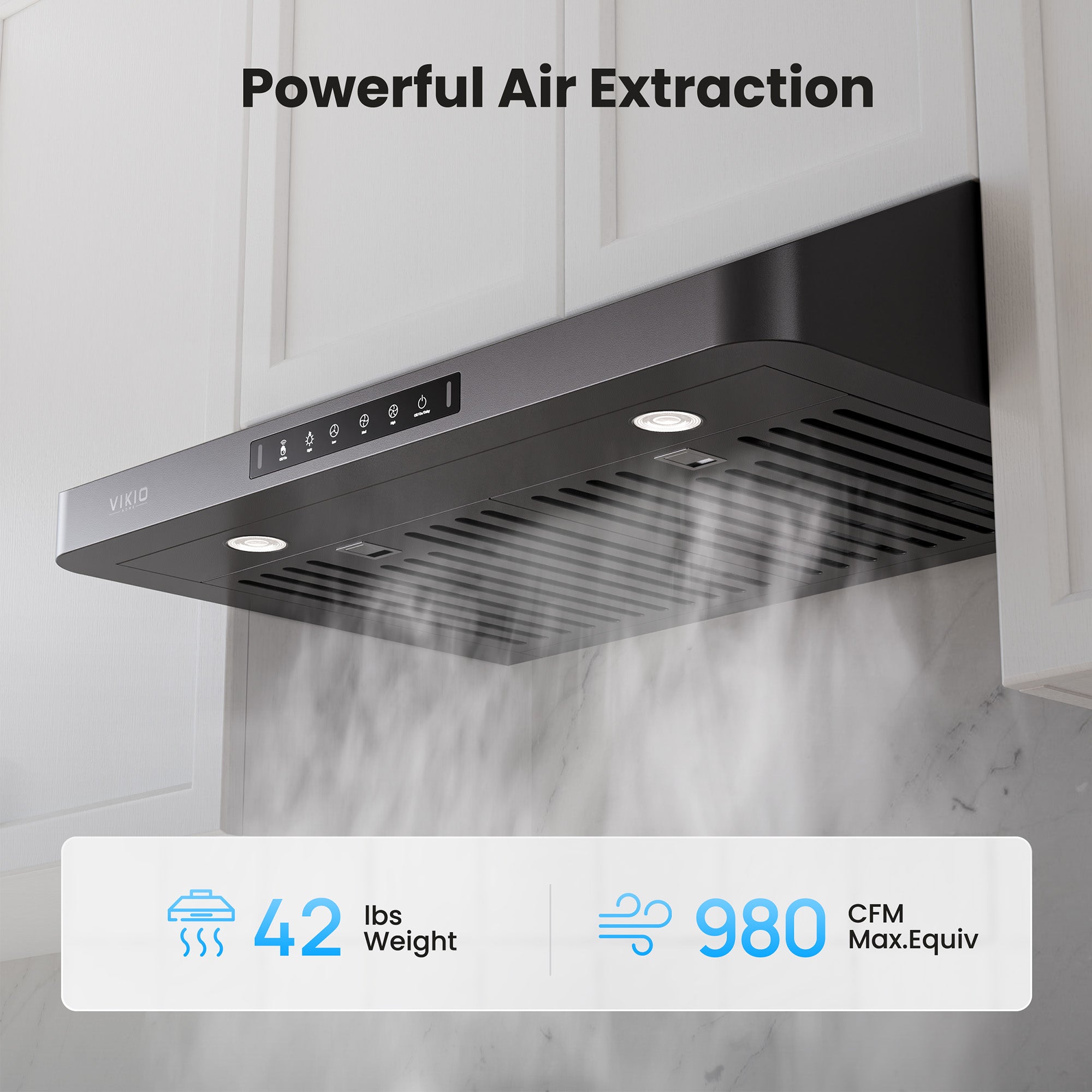 Range Hood 30 inch Under Cabinet, VIKIO HOME Hood Vents for Kitchen, Vent Hoods 30 inches with 980 CFM, 3 Speed Gesture Sensing, Teflon Coating, Non-stick and Easy to Clean, Black
