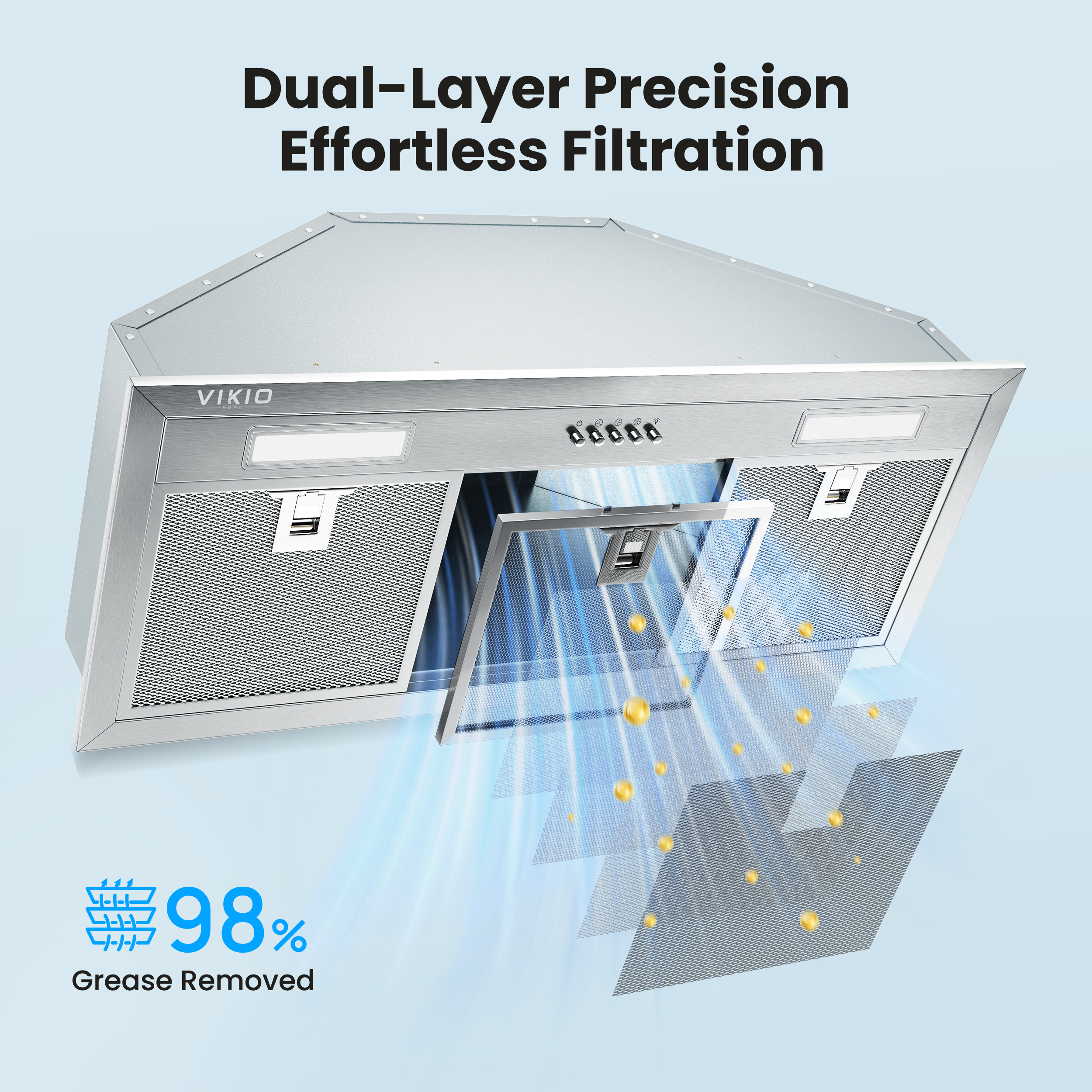 Stainless Steel Range Hood Insert 30 Inch, 580 Max CFM, 5-Layer Aluminum Mesh Filter, Ducted/Ductless Built Kitchen Vent, LED Lights&3-Speed Push Button Controls for 50% Better Suction