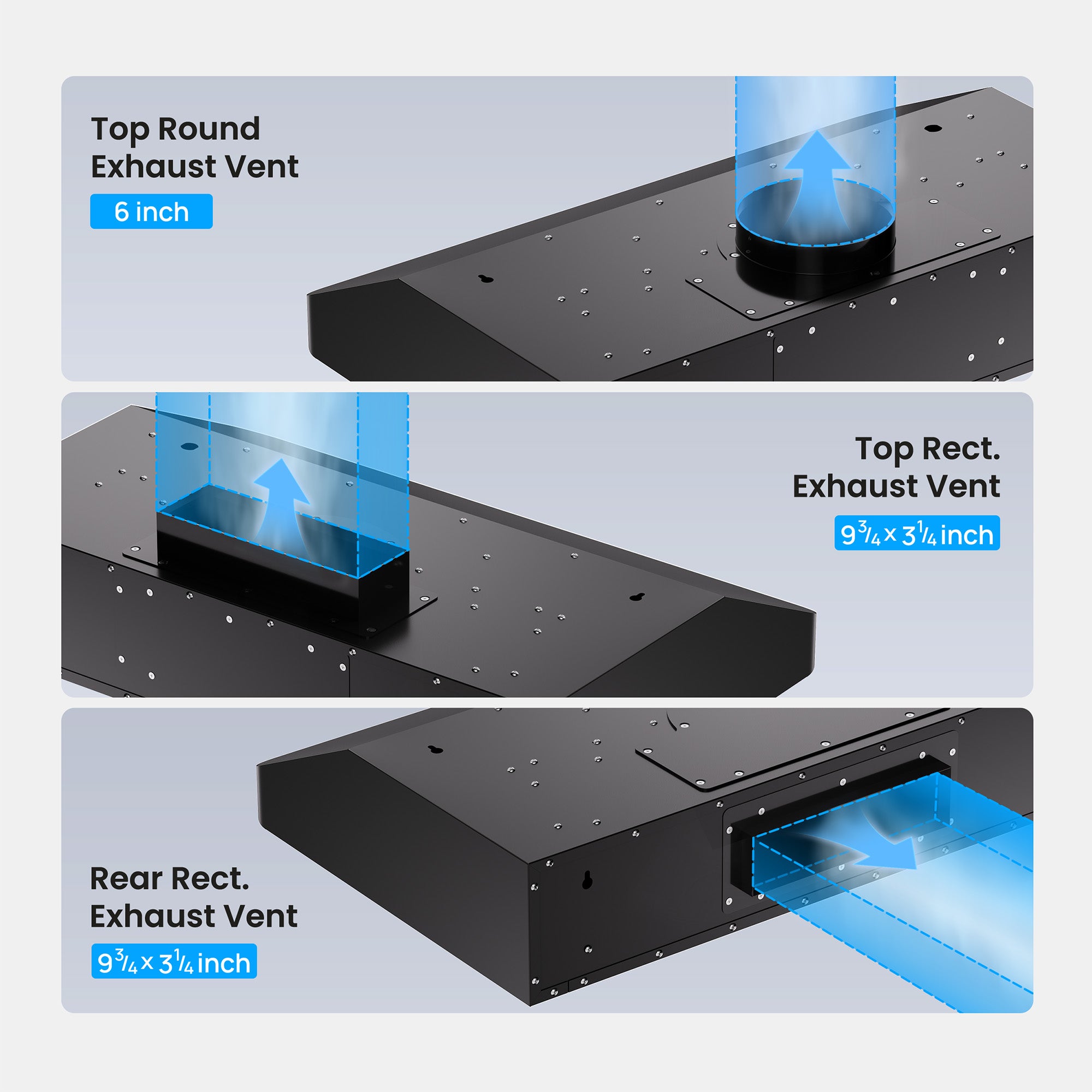 VIKIO HOME 36 inch Black Undercabinet Range Hood, 980CFM Kitchen Range Hood with 3-Speeds Gesture Sensing & Touch, Stainless Steel Kitchen Vent Hood with Permanent Baffle Filters, Top and Rear Vents
