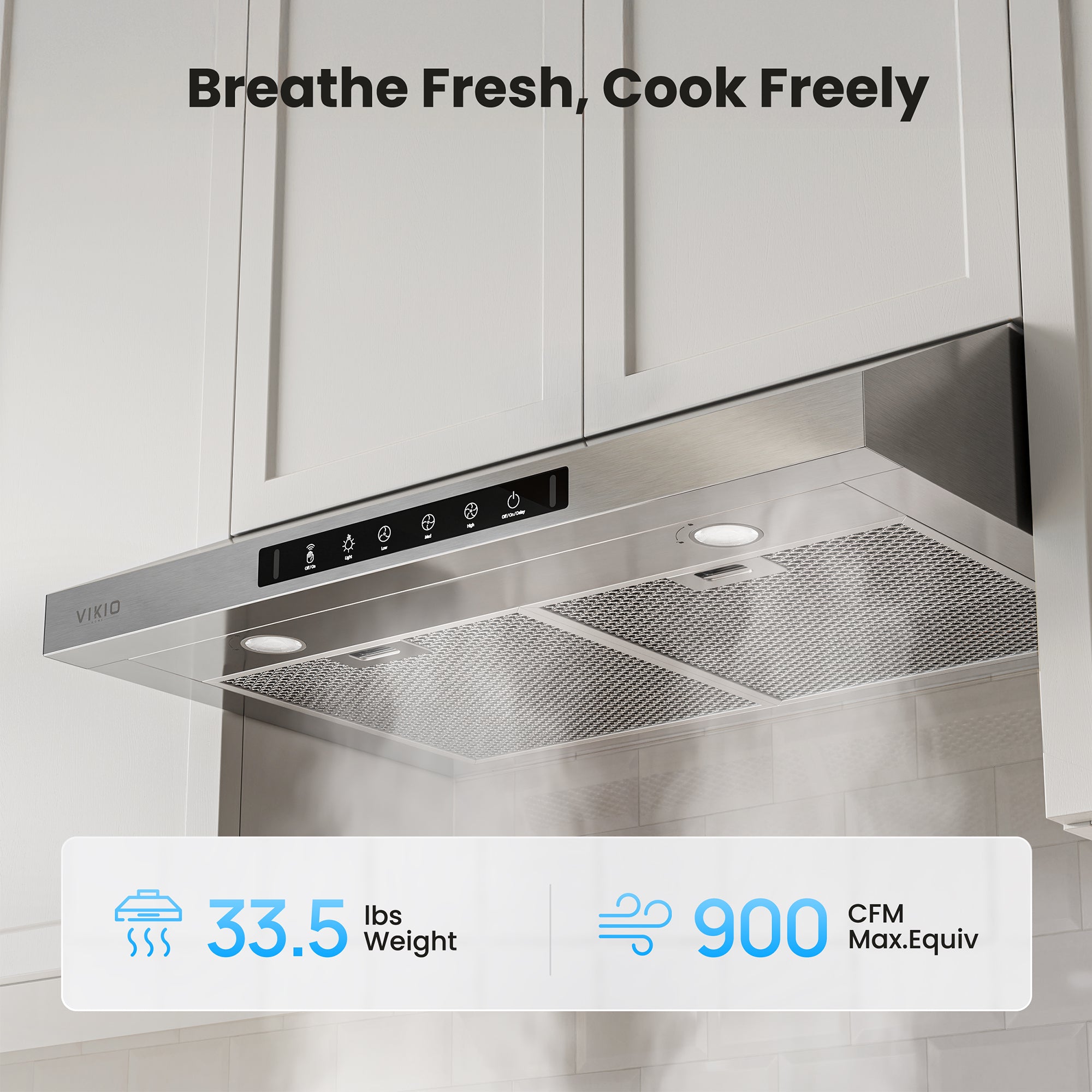 VIKIO HOME Range Hood 30 Inch Under Cabinet, 900CFM Stainless Steel Kitchen Stove Vent Hood, Touch/Gesture Control, 3 Speed Exhaust Fan, LED Lights, Reusable 5-Layer Aluminum Filters