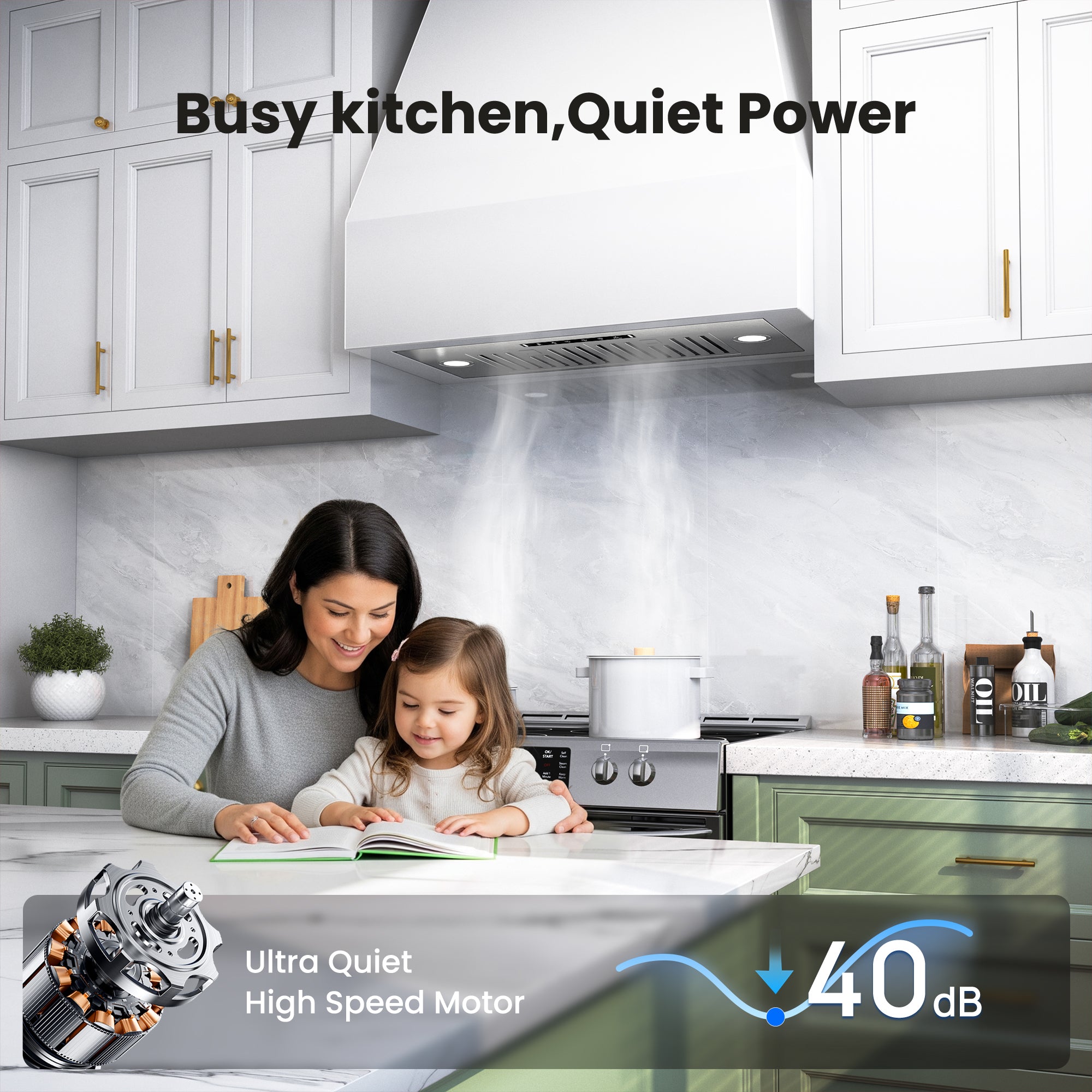 VIKIO HOME 36 inch Built-in/Insert Range Hood 980 CFM, Ducted/Ductless Convertible Duct Stainless Steel Kitchen Vent Hood with 4 Speed Gesture Sensing& Touch Control Panel