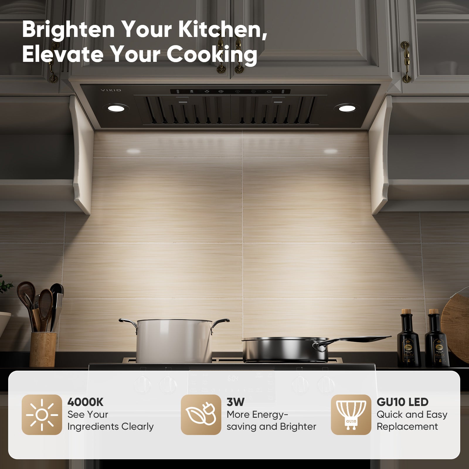 VIKIO HOME 36 inch Built-in/Insert Range Hood 980 CFM, Ducted/Ductless Convertible Duct Stainless Steel Kitchen Vent Hood with 4 Speed Gesture Sensing& Touch Control Panel, Black