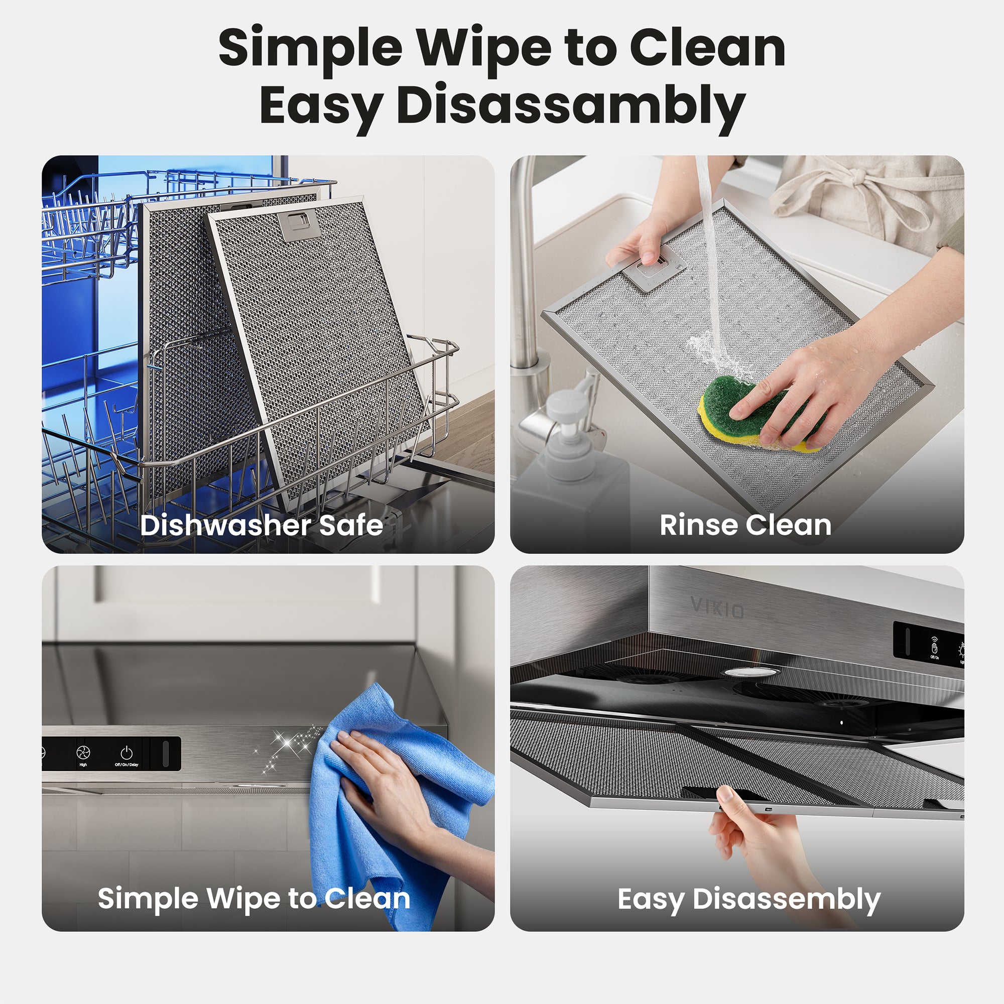 VIKIO HOME Range Hood 30 Inch Under Cabinet, 900CFM Stainless Steel Kitchen Stove Vent Hood, Touch/Gesture Control, 3 Speed Exhaust Fan, LED Lights, Reusable 5-Layer Aluminum Filters