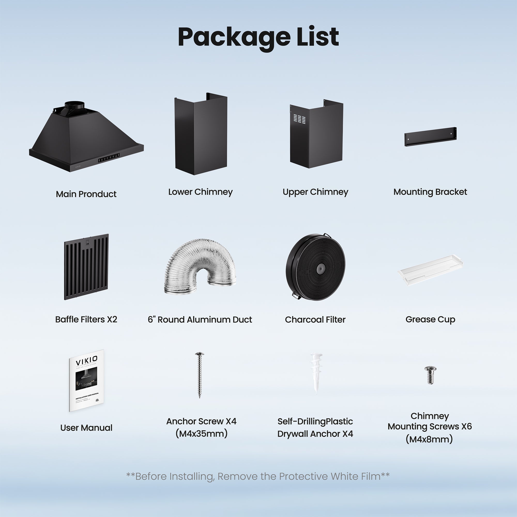 VIKIO HOME Black 30 Inch Pro Wall Mount Range Hood 980CFM, Direct 3 Speed Panel with Gesture & Touch Control, Ducted/Ductless Stainless Steel Kitchen Vent Hood, Delay Shut-Off, Includes Duct & Filter