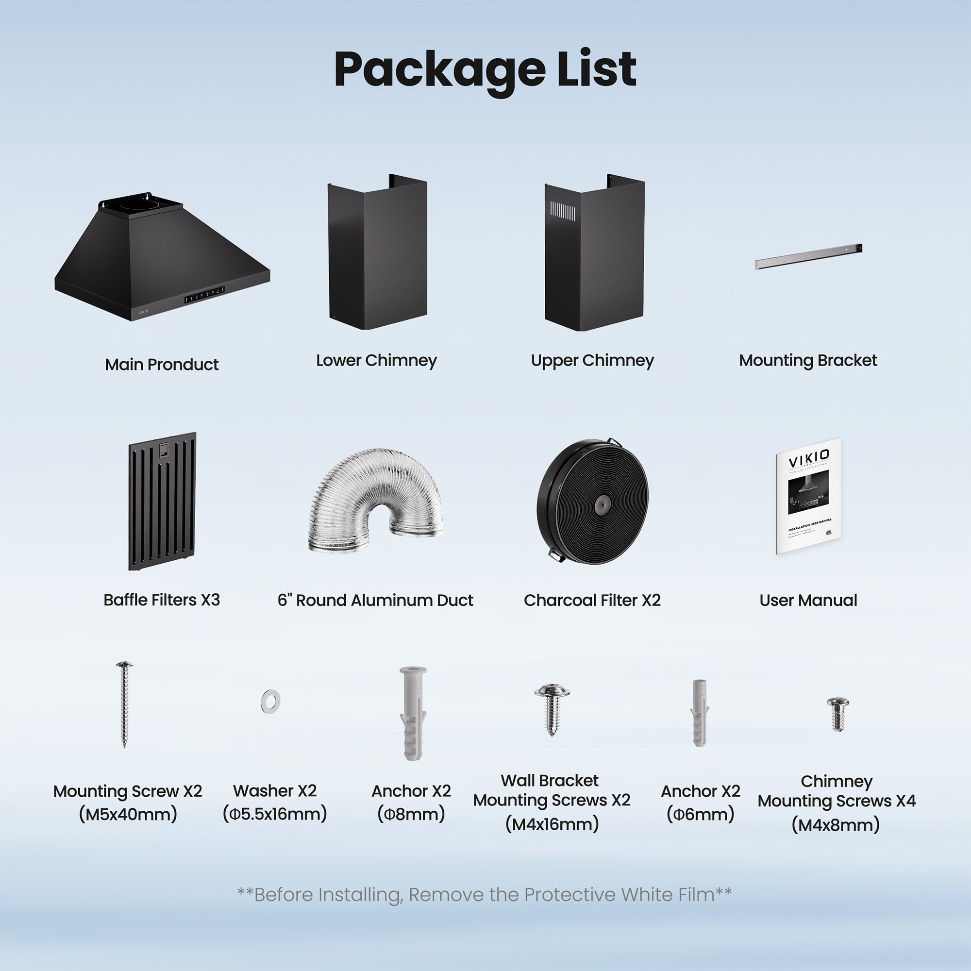 VIKIO HOME Wall Mount 30 Inch Range Hood 900 CFM, Ductless/Ducted Convertible, 3-speed Gesture Sensing & Touch Control, Black Painted Stainless Steel Kitchen Vent Hood with Permanent Baffle Filters