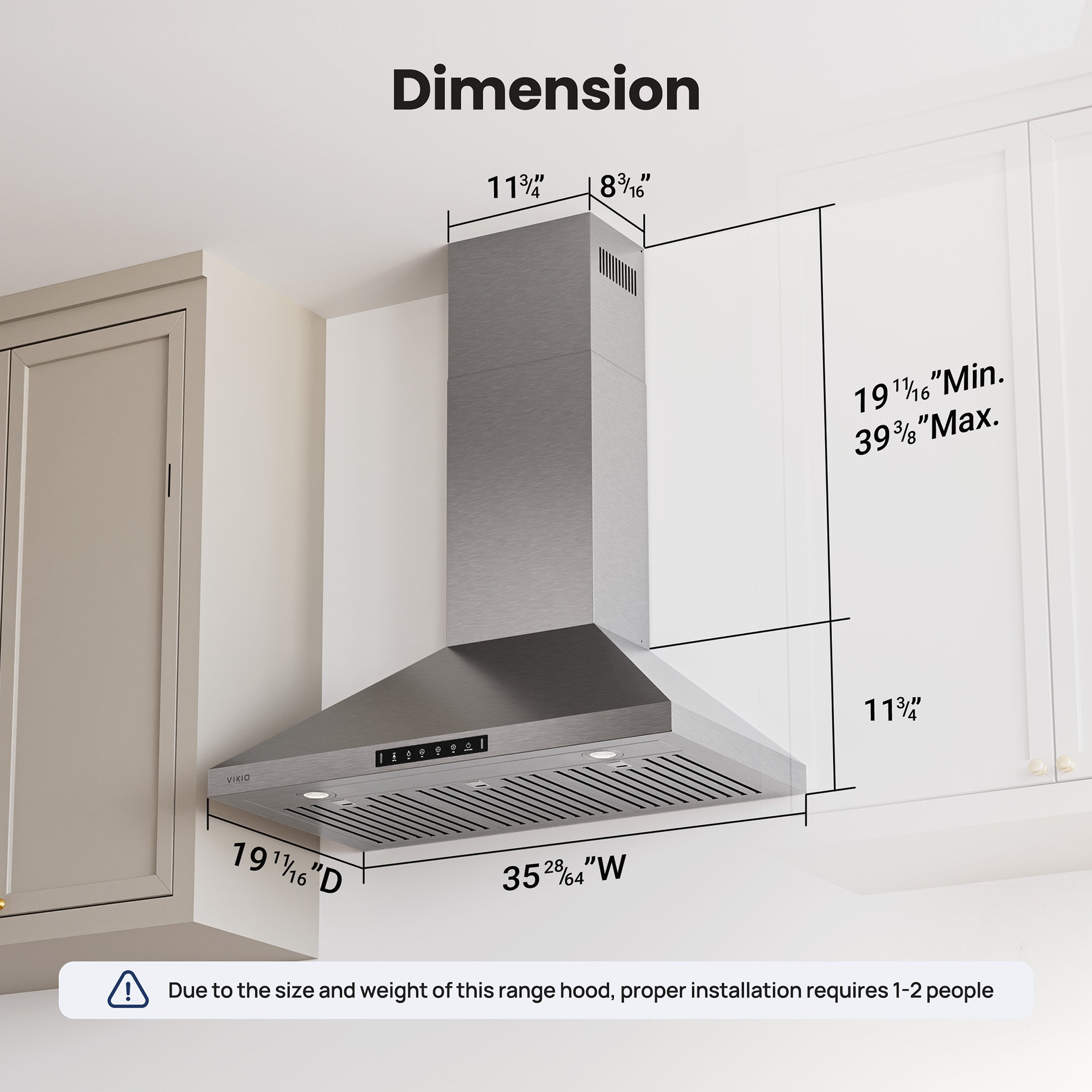 VIKIO HOME Wall Mount 36 Inch Range Hood 900 CFM, Ductless/Ducted Convertible Kitchen Hood, 3-speed Gesture Sensing & Touch Control, Stainless Steel Kitchen Vent Hood with Permanent Baffle Filters