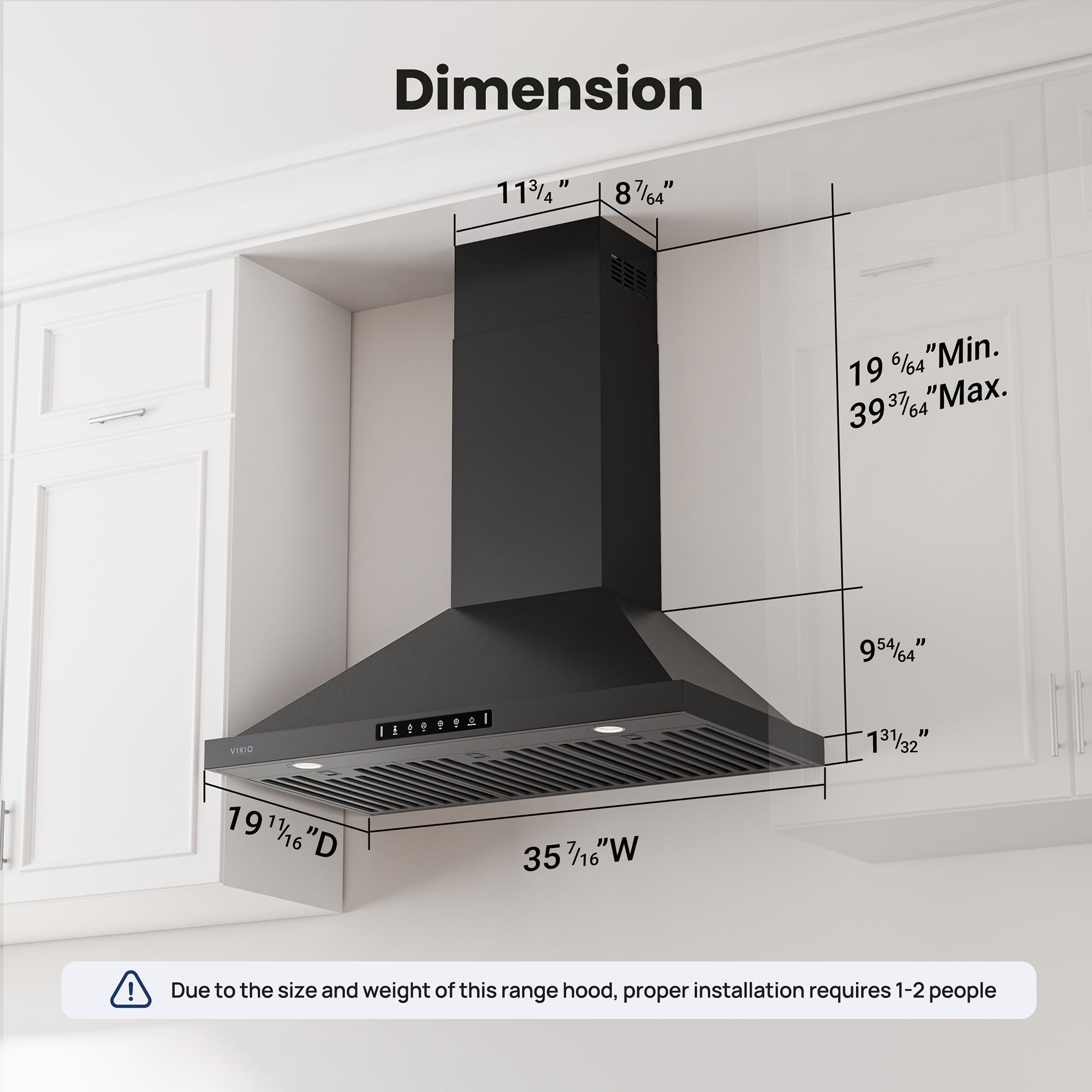 VIKIO HOME Black 36 inch Pro Wall Mount Range Hood 980CFM, Direct 3 Speed Panel with Gesture & Touch Control, Ducted/Ductless Stainless Steel Kitchen Vent Hood, Delay Shut-Off, Includes Duct & Filter
