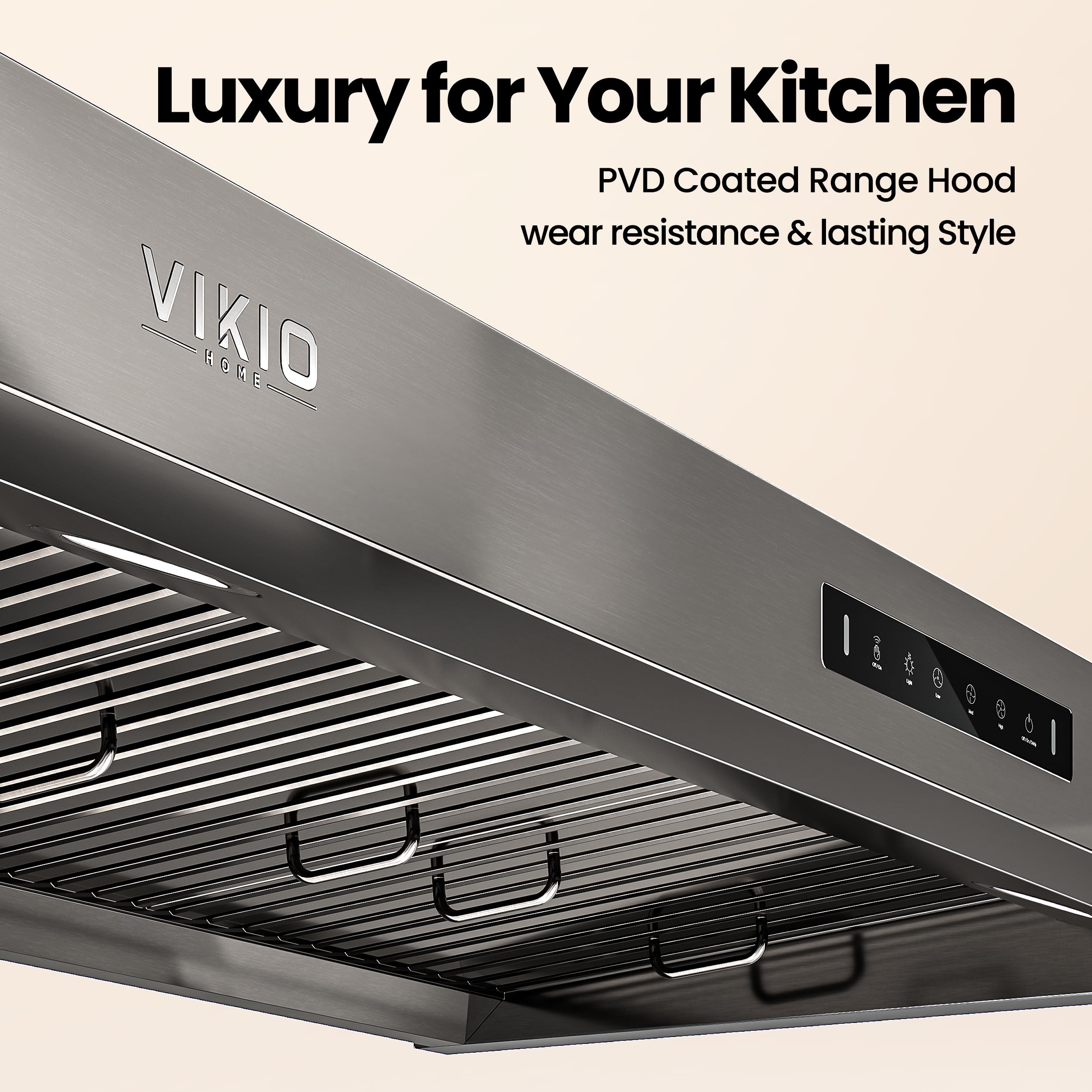 VIKIO HOME Range Hood 36 inch,1.5 Sones Quiet for Stove Vent Hood,Black Stainless Steel (PVD) Kitchen Exhaust Hood with 1200 CFM, Hood Vent with 3 Speed Gesture Sensing&Touch Control Panel