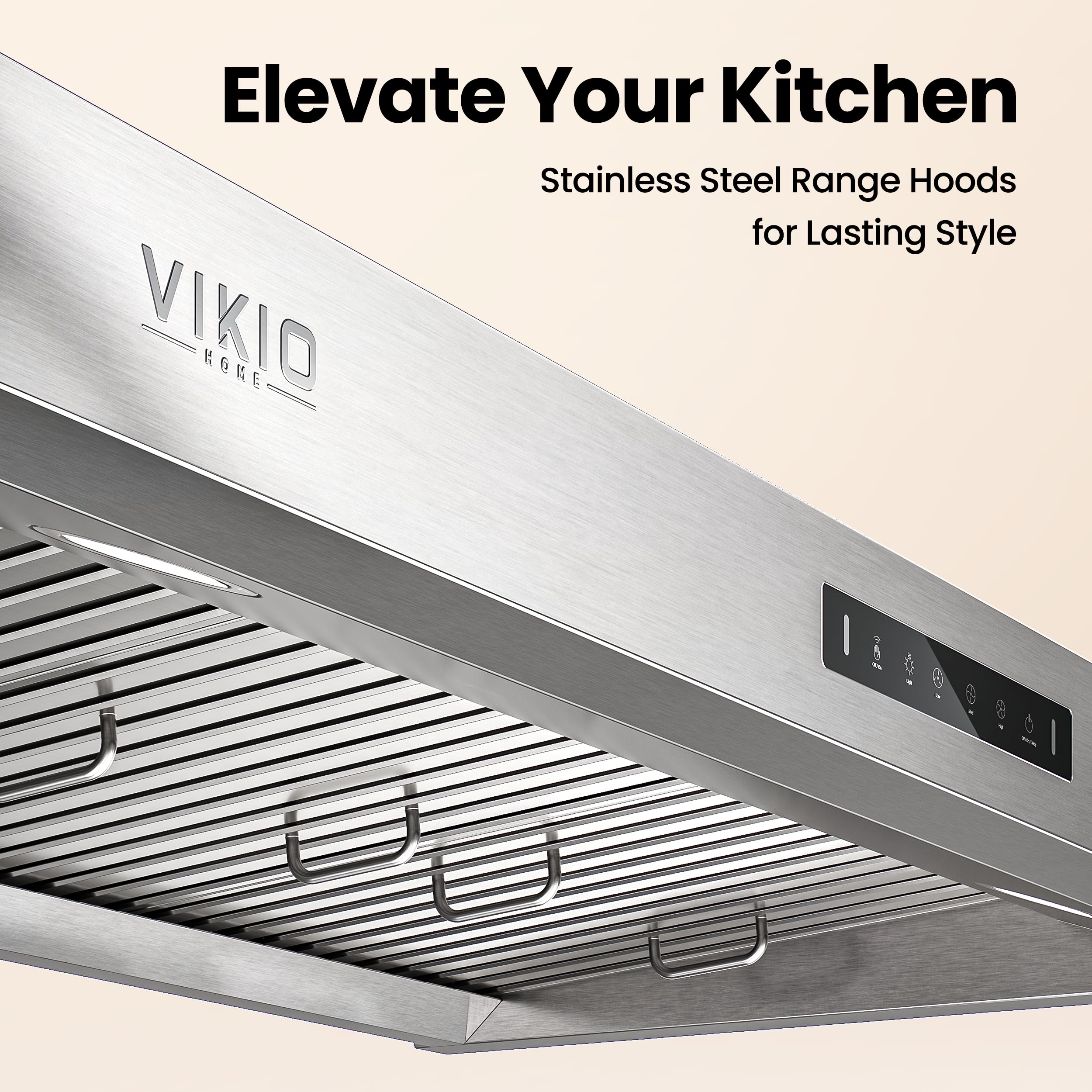 VIKIO HOME 42 inch Range Hood,900 CFM Powerful Vent Hood,Under Cabinet Range Hood with 1.5 Sones Quiet, Gesture Control+Delay Shutdown,Stainless Steel Hood Vents for Kitchen,Dishwasher-Safe Filters