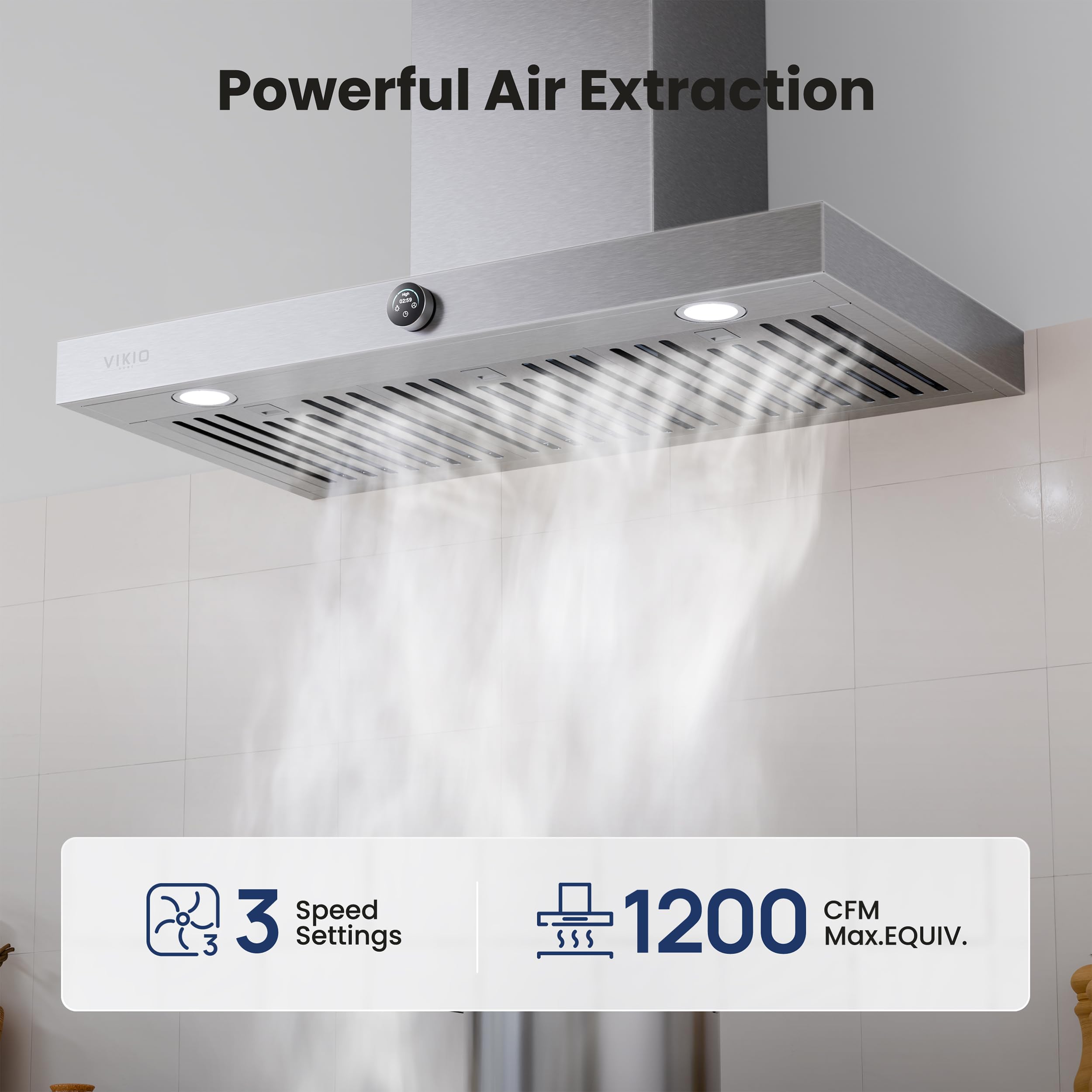 VIKIO HOME 30 Inch Wall Mount Range Hood 1200CFM, Stainless Steel Convertible Ductless/Ducted Stove Vent Hood, Low Noise Kitchen Vent Hoods with Duct Cover, 2 Lights 3 Baffle Filters, Touch & Knob Control