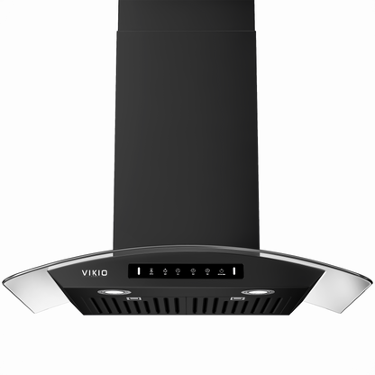 VIKIO HOME Black 30 inch Wall Mounted Range Hood Glass 900 CFM, Stainless Steel Kitchen Hood Vent with Gesture/Touch Controls, 3-Speed Exhaust Fan and Stainless Steel Baffle Filter, 2 LED Lights