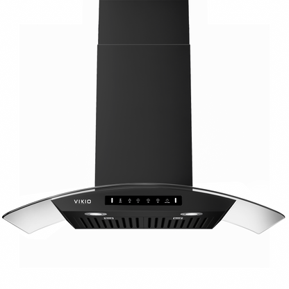 VIKIO HOME Black 36 inch Wall Mounted Range Hood Glass 900 CFM, Stainless Steel Kitchen Hood Vent with Gesture/Touch Controls, 3-Speed Exhaust Fan and Stainless Steel Baffle Filter, 2 LED Lights
