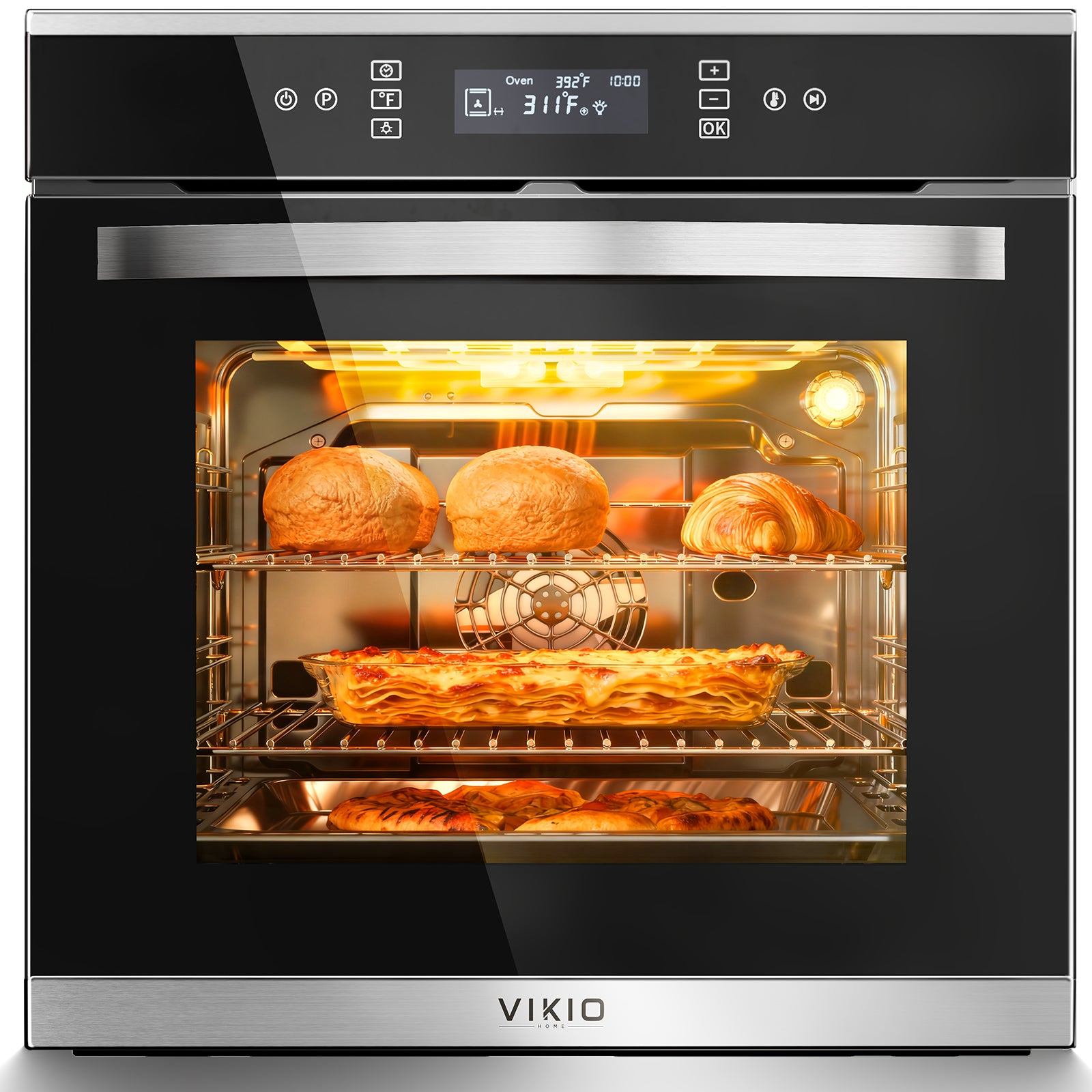 VIKIO HOME 24 inch Electric Single Wall Oven, 2.83 Cu.Ft (80L) Wall Oven, Touch Control Built in Oven, 11 Cooking Functions with Safety Lock, 240V 3220W