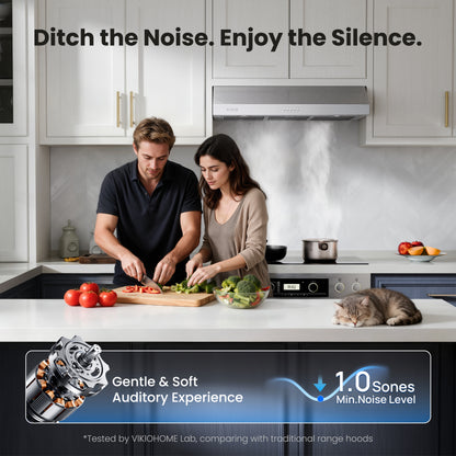VIKIO HOME Under Cabinet Range Hood 30 Inch, 1200 CFM Dual-Motor Kitchen Vent with LED Lights, Button Control, Ducted Vent Hood, Reusable 5-Layer Aluminum Filters, Stainless Steel