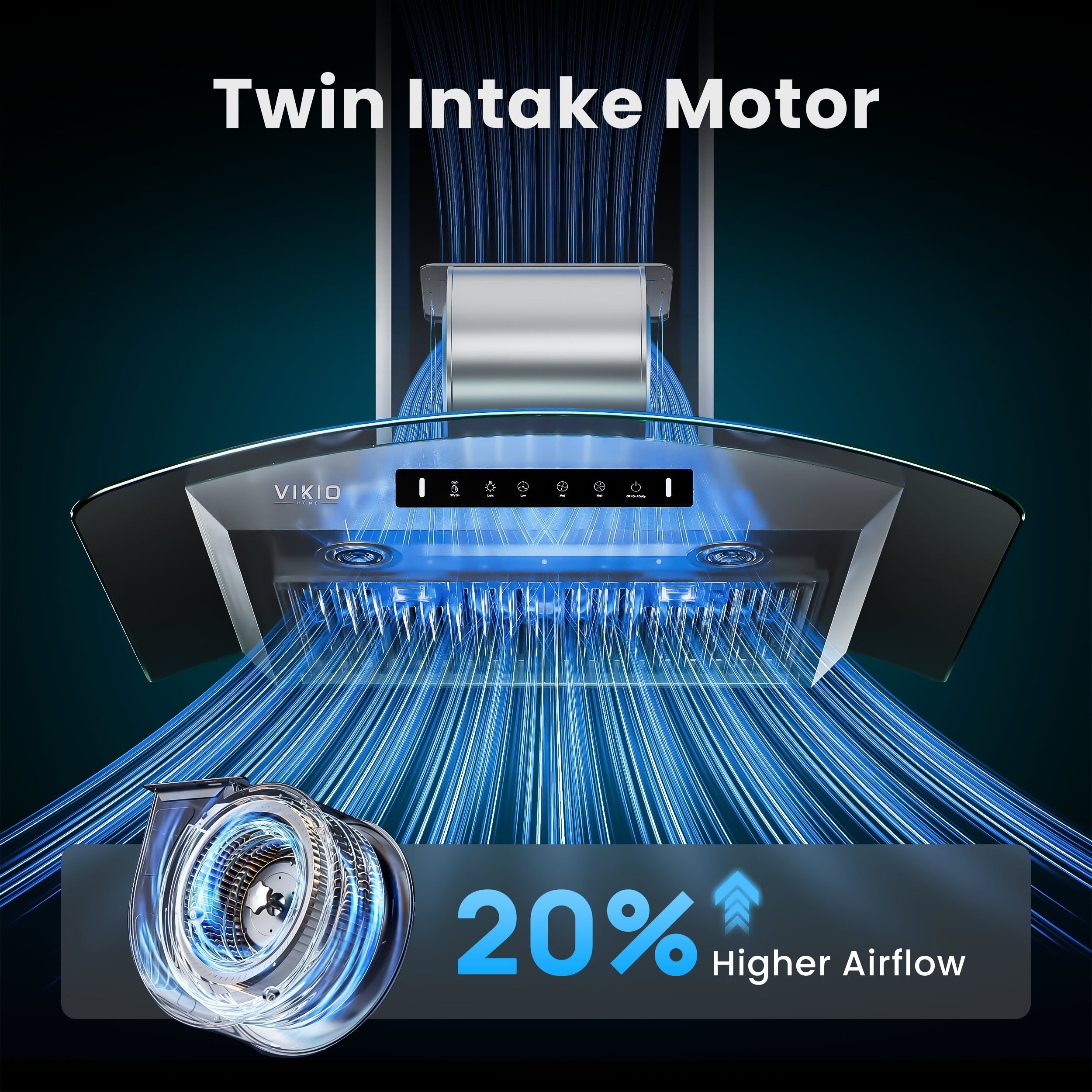 VIKIO HOME Black 30 inch Wall Mounted Range Hood Glass 900 CFM, Stainless Steel Kitchen Hood Vent with Gesture/Touch Controls, 3-Speed Exhaust Fan and Stainless Steel Baffle Filter, 2 LED Lights