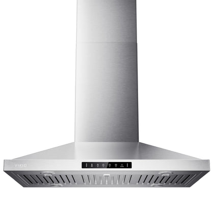 30 Inch Island Range Hood, 390 CFM kitchen Hood with Dual-Sided Touch/Gesture Control, Convertible Ducted/Ductless, Ceiling Mount, 3 Stainless Steel Baffle Filters, 3-Speed Fan