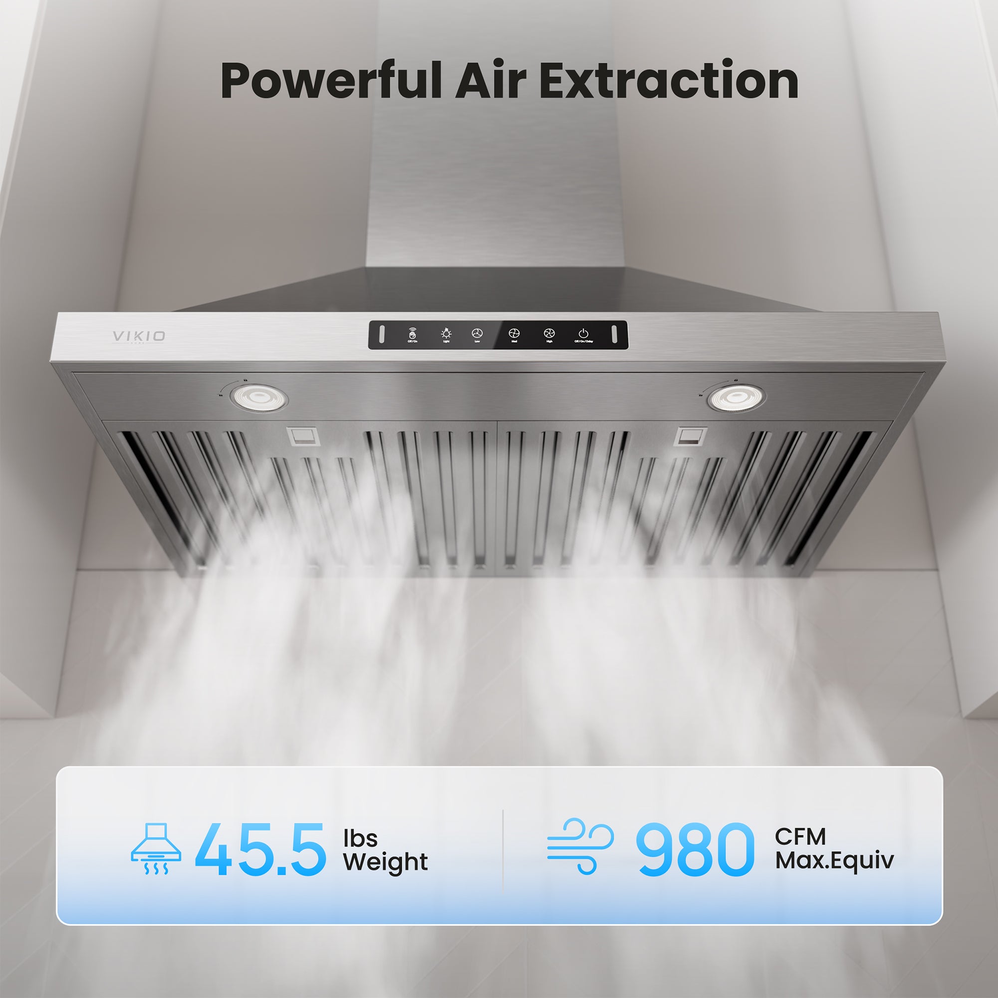 VIKIO HOME 30 Inch Pro Wall Mount Range Hood 980CFM, Direct 3 Speed Panel with Gesture & Touch Control, Ducted/Ductless Stainless Steel Kitchen Vent Hood, Delay Shut-Off, Includes Duct & Filter