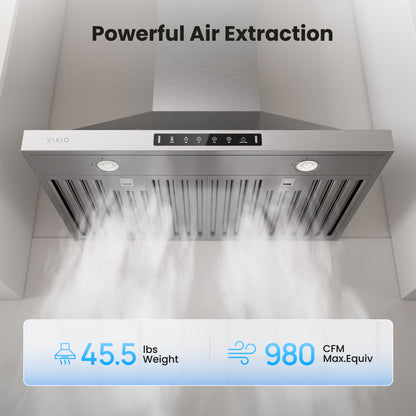 VIKIO HOME 30 Inch Pro Wall Mount Range Hood 980CFM, Direct 3 Speed Panel with Gesture & Touch Control, Ducted/Ductless Stainless Steel Kitchen Vent Hood, Delay Shut-Off, Includes Duct & Filter