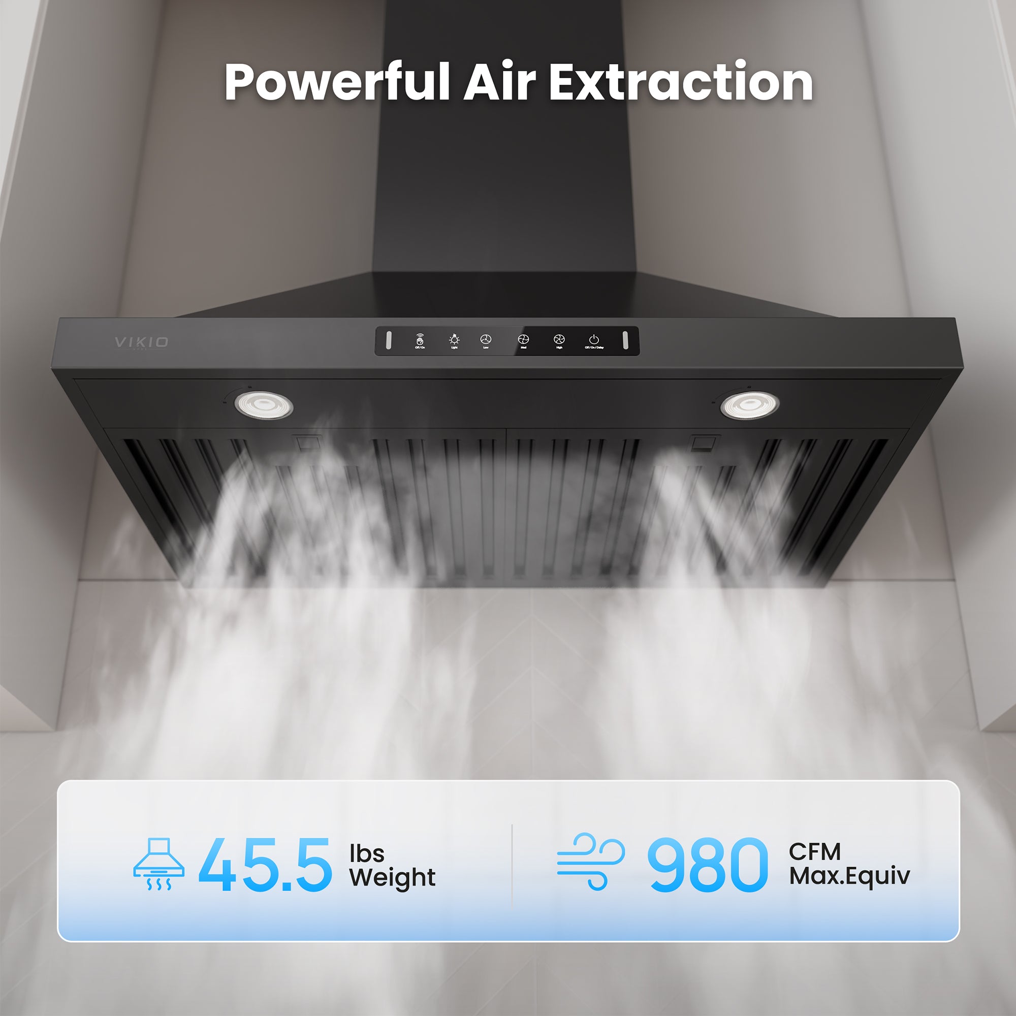 VIKIO HOME Black 30 Inch Pro Wall Mount Range Hood 980CFM, Direct 3 Speed Panel with Gesture & Touch Control, Ducted/Ductless Stainless Steel Kitchen Vent Hood, Delay Shut-Off, Includes Duct & Filter