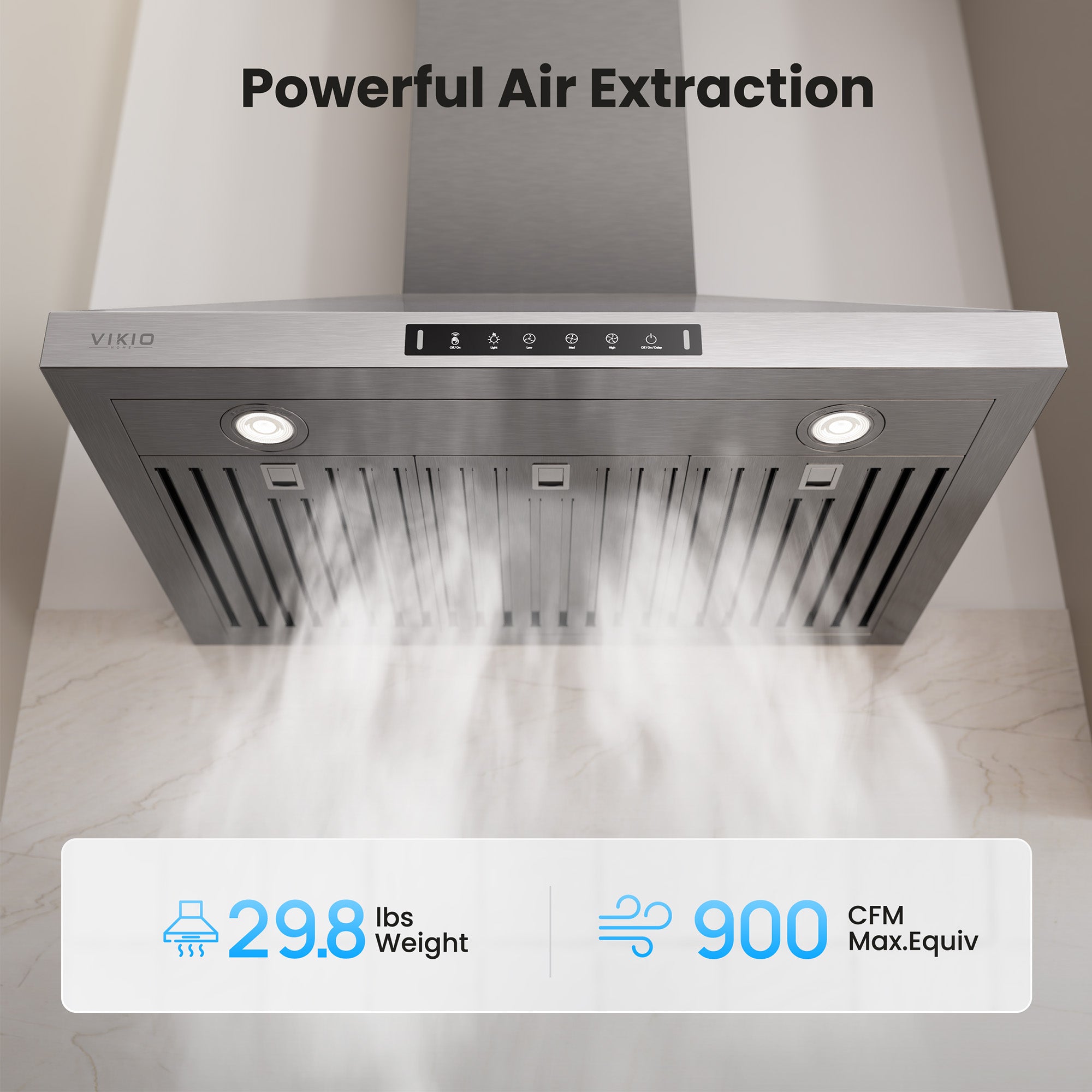 VIKIO HOME Wall Mount 30 Inch Range Hood 900 CFM, Ductless/Ducted Convertible Kitchen Hood, 3-speed Gesture Sensing & Touch Control, Stainless Steel Kitchen Vent Hood with Permanent Baffle Filters