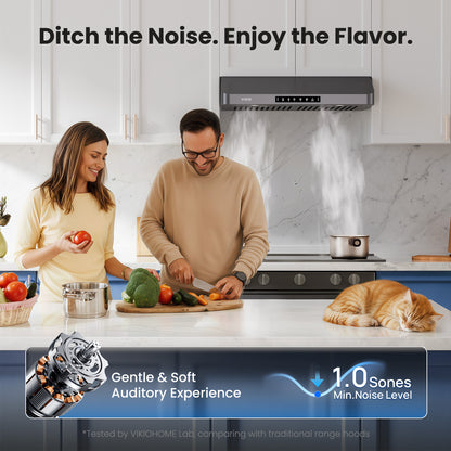 Range Hood 30 inch Under Cabinet, VIKIO HOME Hood Vents for Kitchen, Vent Hoods 30 inches with 980 CFM, 3 Speed Gesture Sensing, Teflon Coating, Non-stick and Easy to Clean, Black