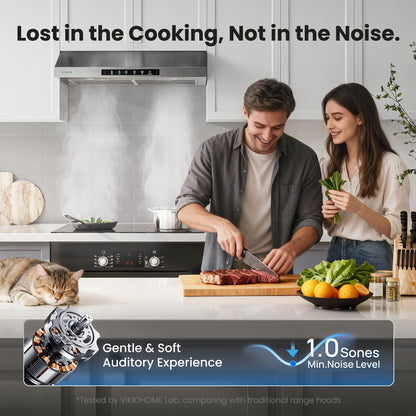 VIKIO HOME Range Hood 30 Inch Under Cabinet, 900CFM Stainless Steel Kitchen Stove Vent Hood, Touch/Gesture Control, 3 Speed Exhaust Fan, LED Lights, Reusable 5-Layer Aluminum Filters