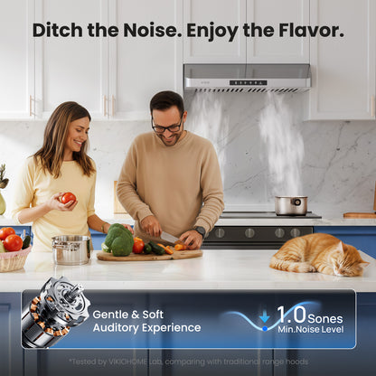 VIKIO HOME 30 Inch Under Cabinet Range Hood, 980CFM Fast Venting Ducted, Kitchen Hood With 3 Speed Gesture Sensing & Touch Control, Stainless Steel Stove Hood With LED Light And 2 Baffle Filters