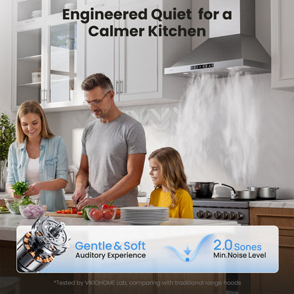 VIKIO HOME 36 inch Pro Wall Mount Range Hood 980CFM, Direct 3 Speed Panel with Gesture & Touch Control, Ducted/Ductless Stainless Steel Kitchen Vent Hood, Delay Shut-Off, Includes Duct & Filter