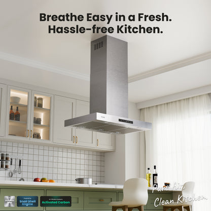 Island Range Hood 30 Inch, 600 CFM Island Mount Range Hood with Dual-Sided Touch/Gesture Control, Ceiling Mount kitchen Hood, Convertible Ducted/Ductless, 3-Speed Fan&4 LED Lights, 2 Baffle Filters