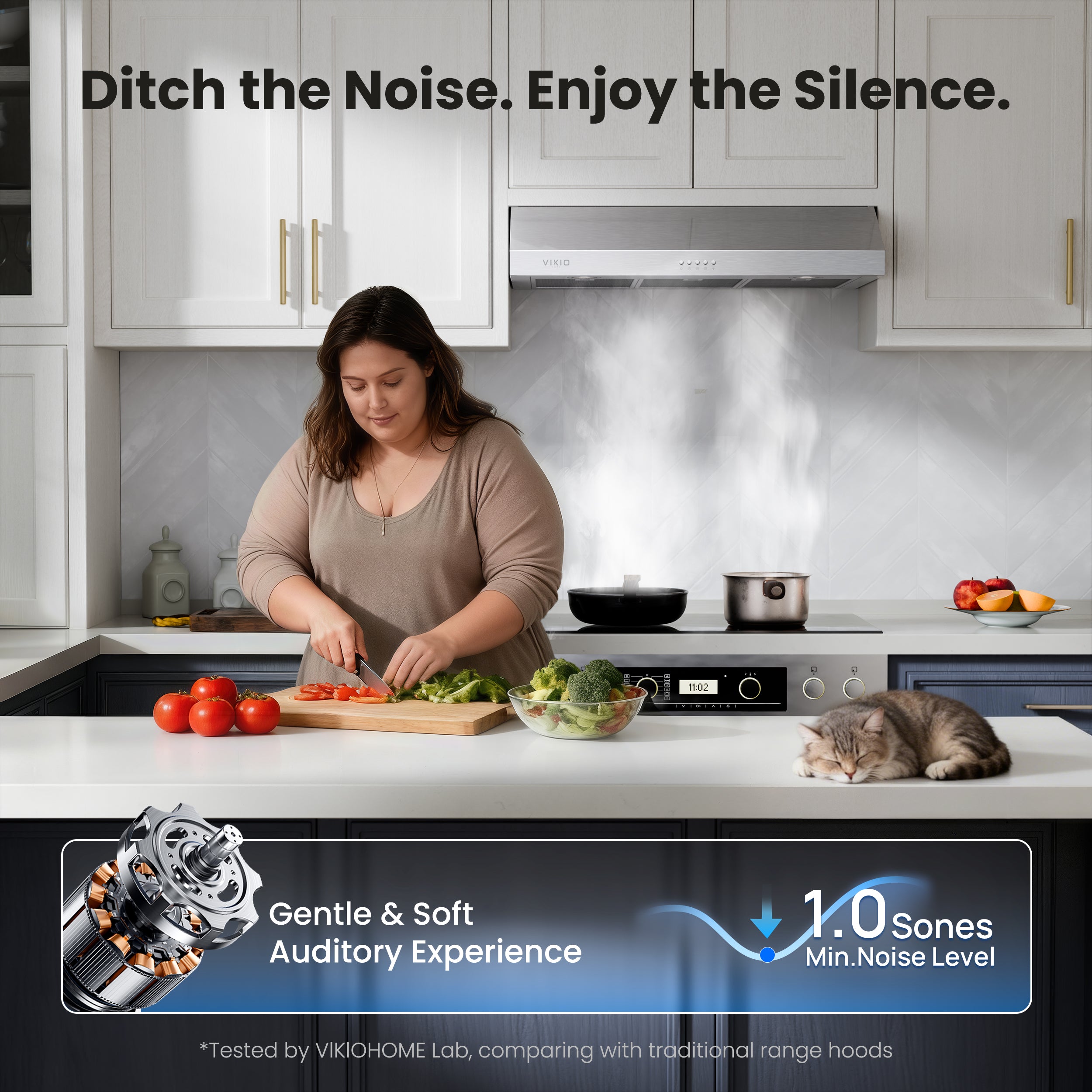 VIKIO HOME Under Cabinet Range Hood 36 Inch, 1200 CFM Dual-Motor Kitchen Vent with LED Lights, Button Control, Ducted Vent Hood, Reusable 5-Layer Aluminum Filters, Stainless Steel