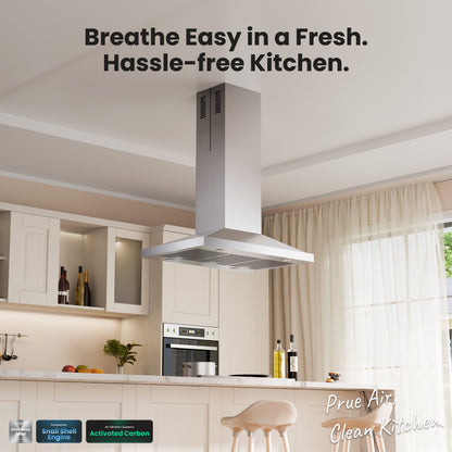Island Range Hood 36 Inch, 390 CFM kitchen Hood with Touch/Gesture, Ceiling Mount, Convertible Ducted/Ductless, 3-Speed Fan, 3 Stainless Steel Baffle Filters