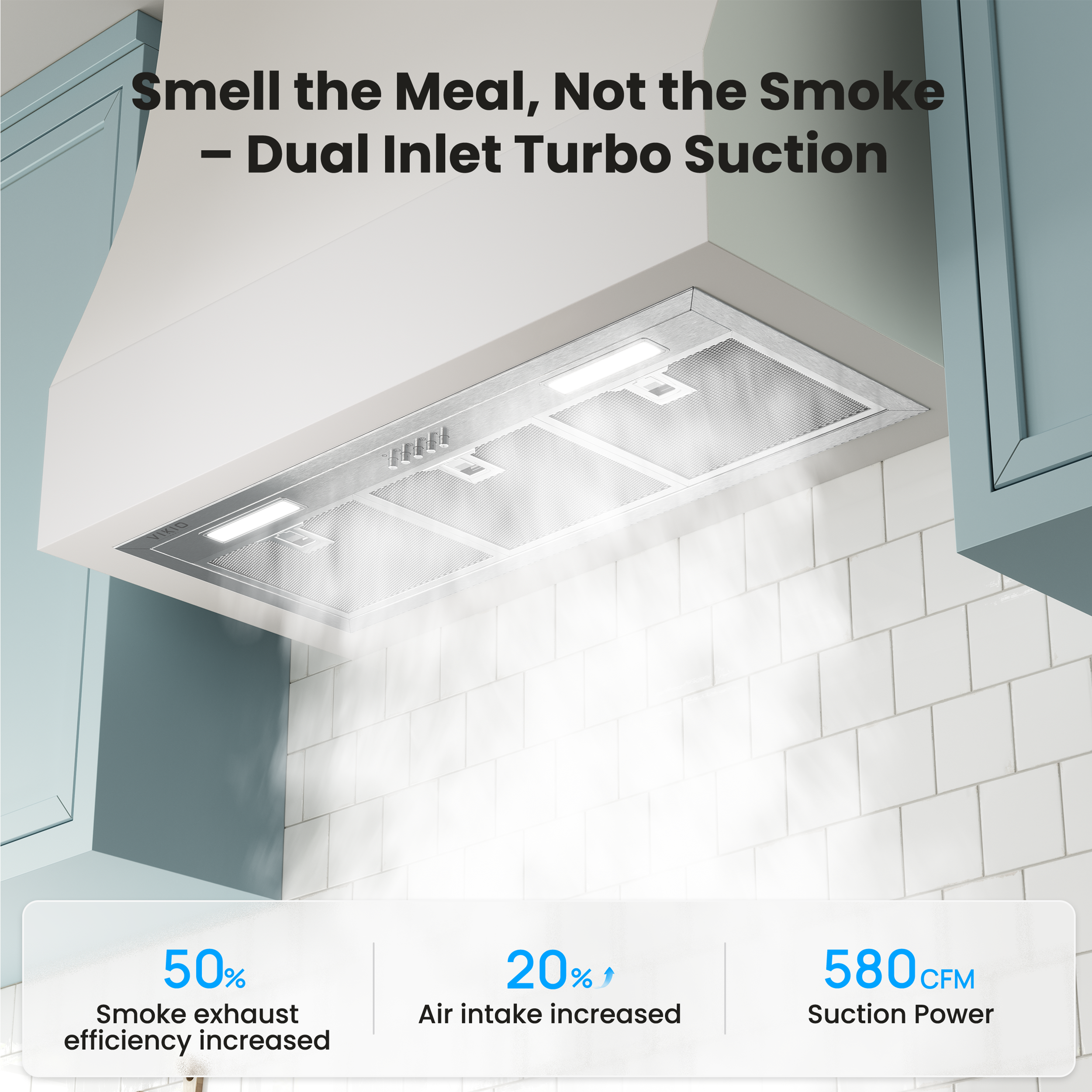 Stainless Steel Range Hood Insert 30 Inch, 580 Max CFM, 5-Layer Aluminum Mesh Filter, Ducted/Ductless Built Kitchen Vent, LED Lights&3-Speed Push Button Controls for 50% Better Suction