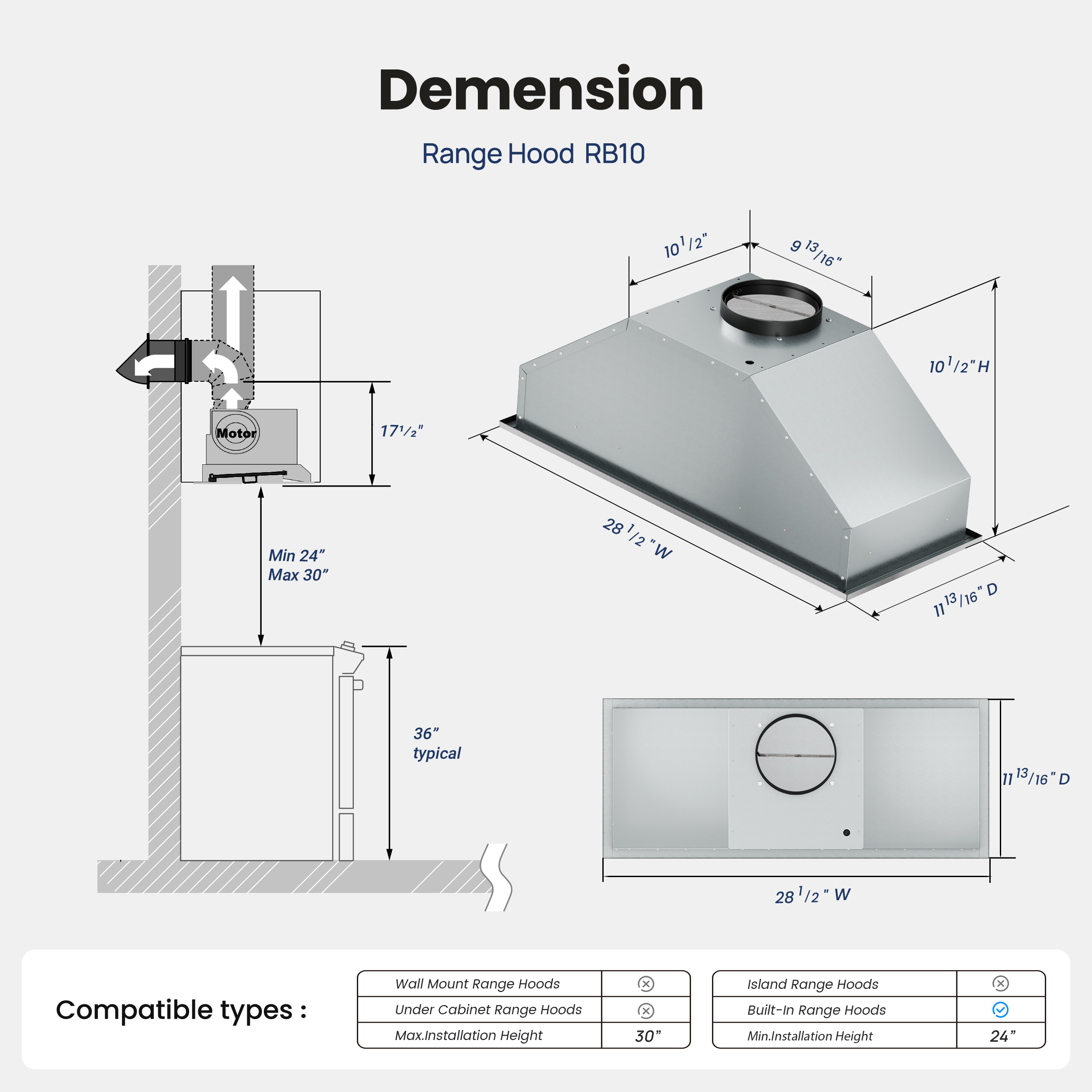 Stainless Steel Range Hood Insert 30 Inch, 580 Max CFM, 5-Layer Aluminum Mesh Filter, Ducted/Ductless Built Kitchen Vent, LED Lights&3-Speed Push Button Controls for 50% Better Suction
