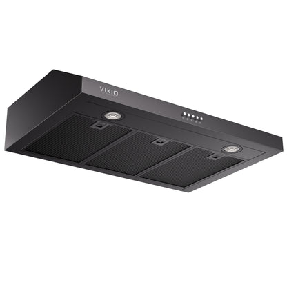 VIKIO HOME Under Cabinet Range Hood 30 Inch, 580 CFM Dual-Motor Kitchen Vent with LED Lights, Button Control, Ducted Stainless Steel Vent Hood, Reusable 5-Layer Aluminum Filters, Black