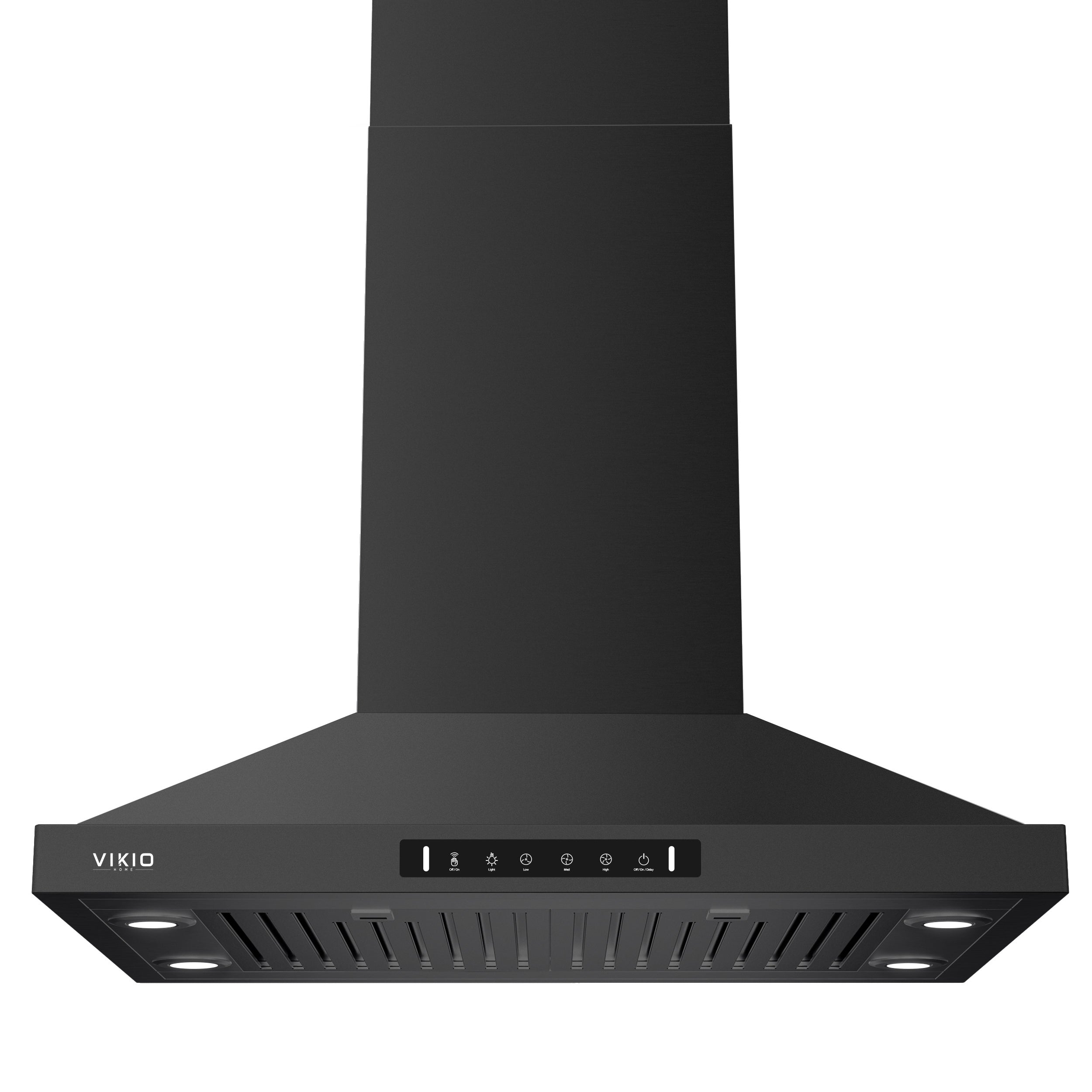 Island Range Hood 30 Inch, 390 CFM kitchen Hood with Dual-Sided Touch/Gesture Control, Ceiling Mount Kitchen Vent Hood, Convertible Ducted/Ductless, 3-Speed Fan&4 LED Lights, 2 Baffle Filters, Black