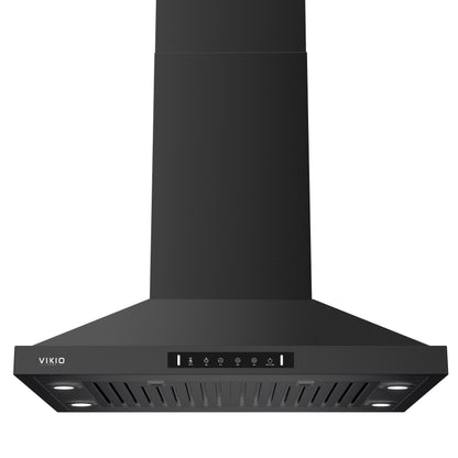 Island Range Hood 30 Inch, 390 CFM kitchen Hood with Dual-Sided Touch/Gesture Control, Ceiling Mount Kitchen Vent Hood, Convertible Ducted/Ductless, 3-Speed Fan&4 LED Lights, 2 Baffle Filters, Black