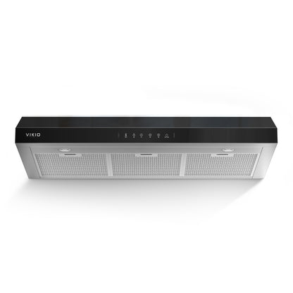 VIKIO HOME Under Cabinet Range Hood 36 Inch, 900 CFM Dual Centrifugal Motor, 3-Speed Ducted Kitchen Vent, Reusable Filters, Stainless Steel Kitchen Hood with LED Lights, Low Noise, Glass Black