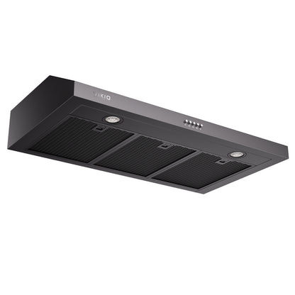 VIKIO HOME Under Cabinet Range Hood 36 Inch, 580 CFM Dual-Motor Kitchen Vent with LED Lights, Button Control, Ducted Stainless Steel Vent Hood, Reusable 5-Layer Aluminum Filters, Black