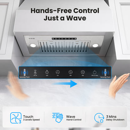 VIKIO HOME Range Hood Insert 30 Inch, 980 CFM Built-in Kitchen Vent Hood, Ducted/Ductless Convertible, Stainless Steel Range Hood with Gesture & Touch Control, Kitchen Hoods for Over Stove