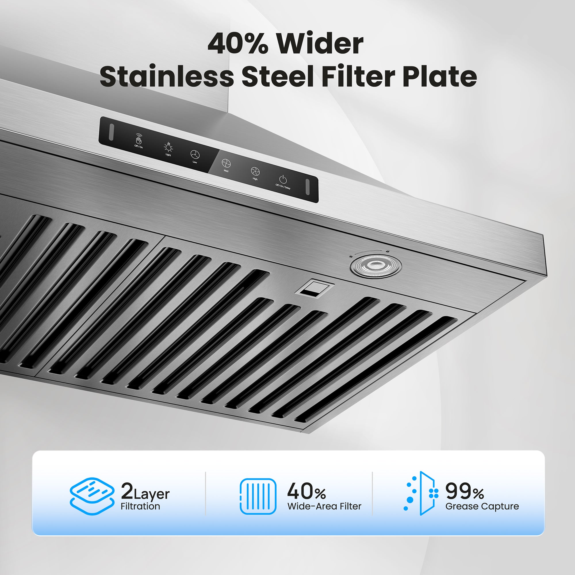 VIKIO HOME 36 inch Pro Wall Mount Range Hood 980CFM, Direct 3 Speed Panel with Gesture & Touch Control, Ducted/Ductless Stainless Steel Kitchen Vent Hood, Delay Shut-Off, Includes Duct & Filter