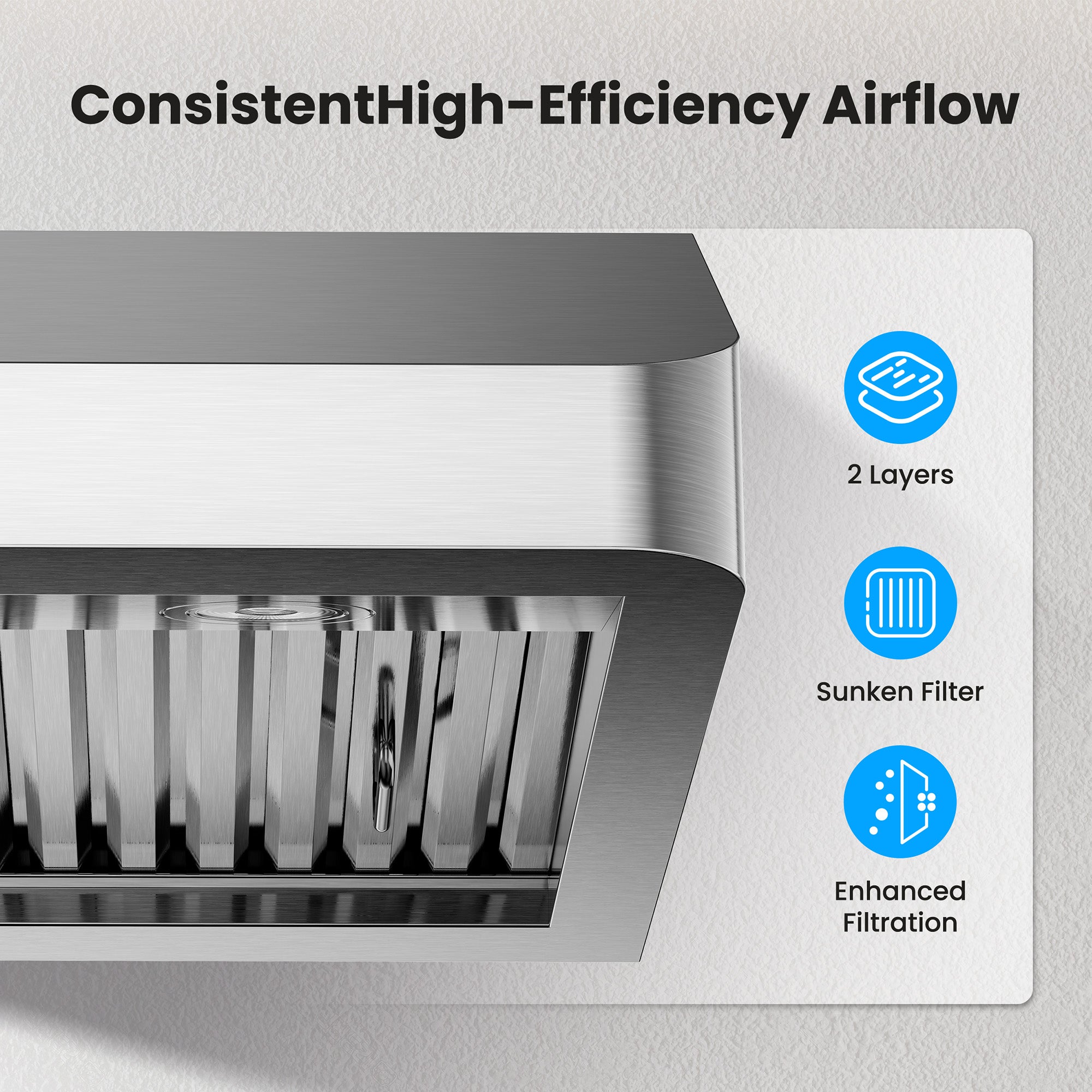 VIKIO HOME Range Hood 42 Inch Under Cabinet, Kitchen Hood with 980 CFM, 3-Speed Gesture Sensing & Touch Control Panel, Stainless Steel Vent 3 Pcs Baffle Filters with Handlebar