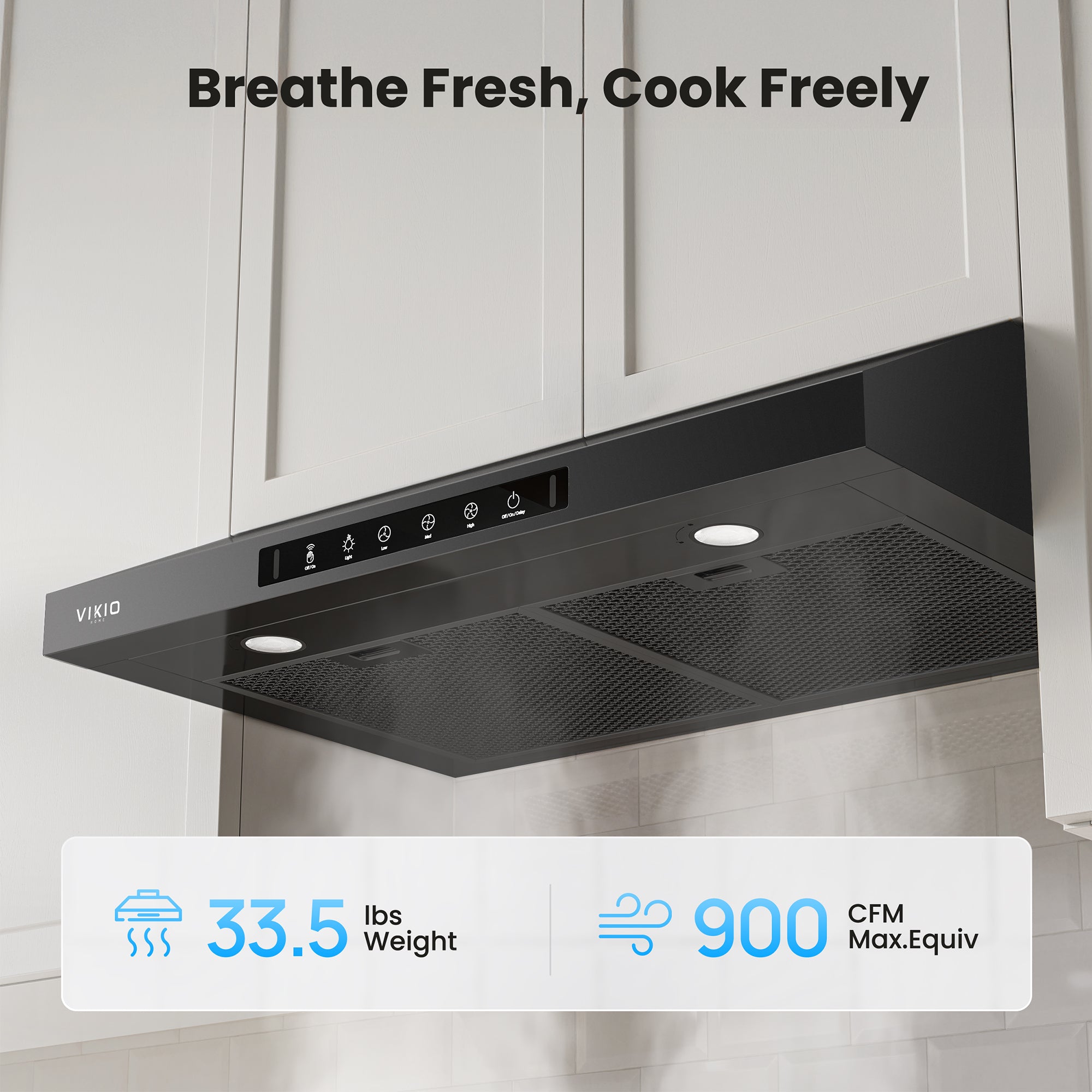 VIKIO HOME Range Hood 30 Inch Under Cabinet, 900CFM Stainless Steel Kitchen Stove Vent Hood, Touch/Gesture Control, 3 Speed Exhaust Fan, LED Lights, Reusable 5-Layer Aluminum Filters, Black