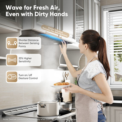 VIKIO HOME 36 inch Built-in/Insert Range Hood 980 CFM, Ducted/Ductless Convertible Duct Stainless Steel Kitchen Vent Hood with 4 Speed Gesture Sensing& Touch Control Panel, Black